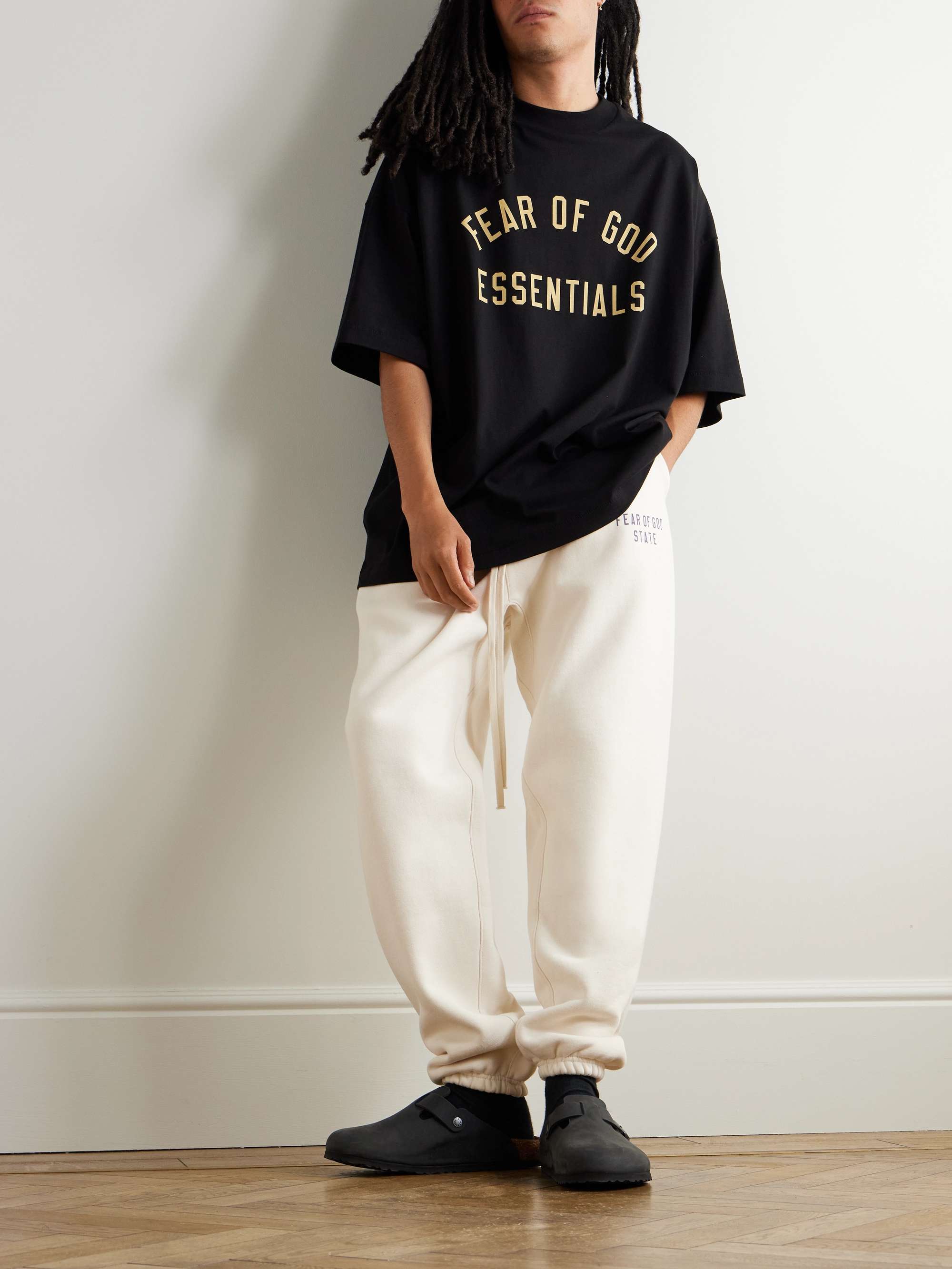 Tapered Logo-Print Appliquéd Cotton-Blend Jersey Sweatpants view