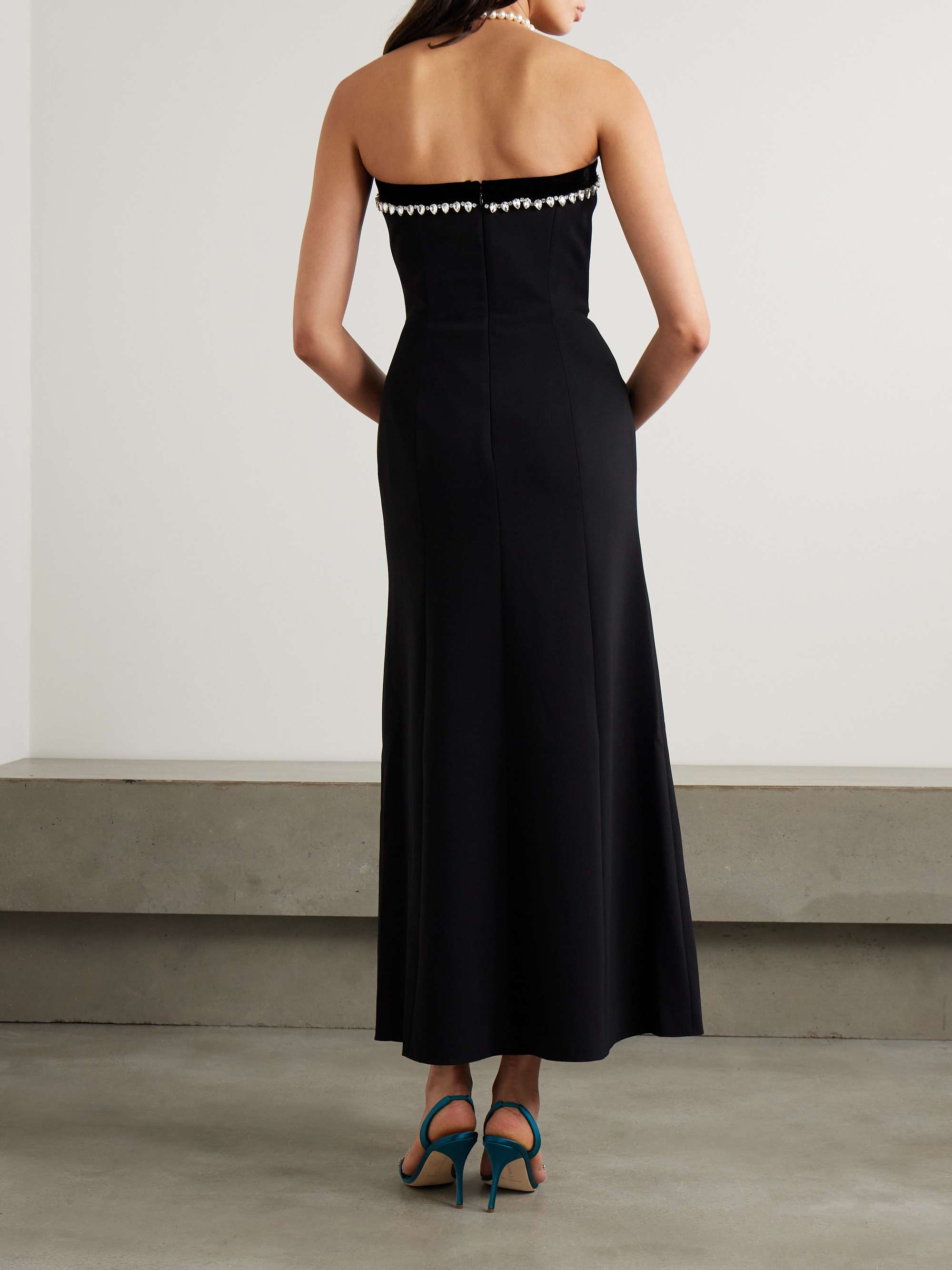 Strapless embellished velvet-trimmed cady midi dress view