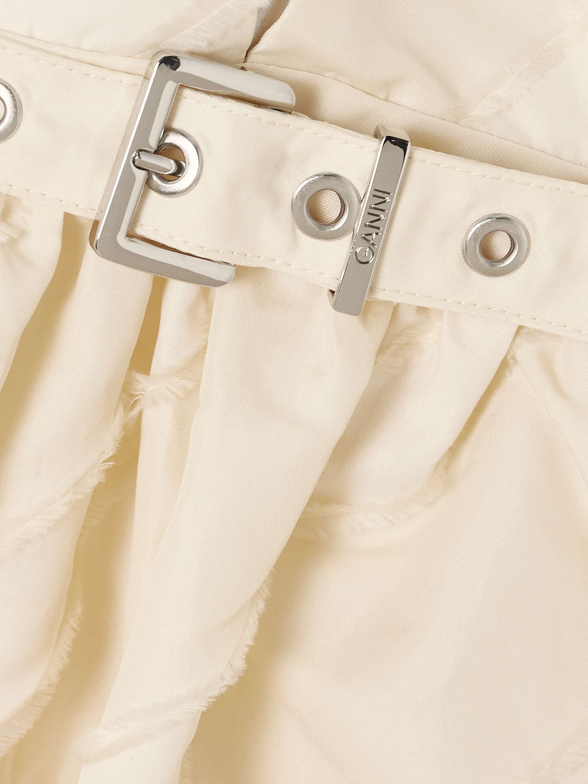 Belted eyelet-embellished striped taffeta midi dress view