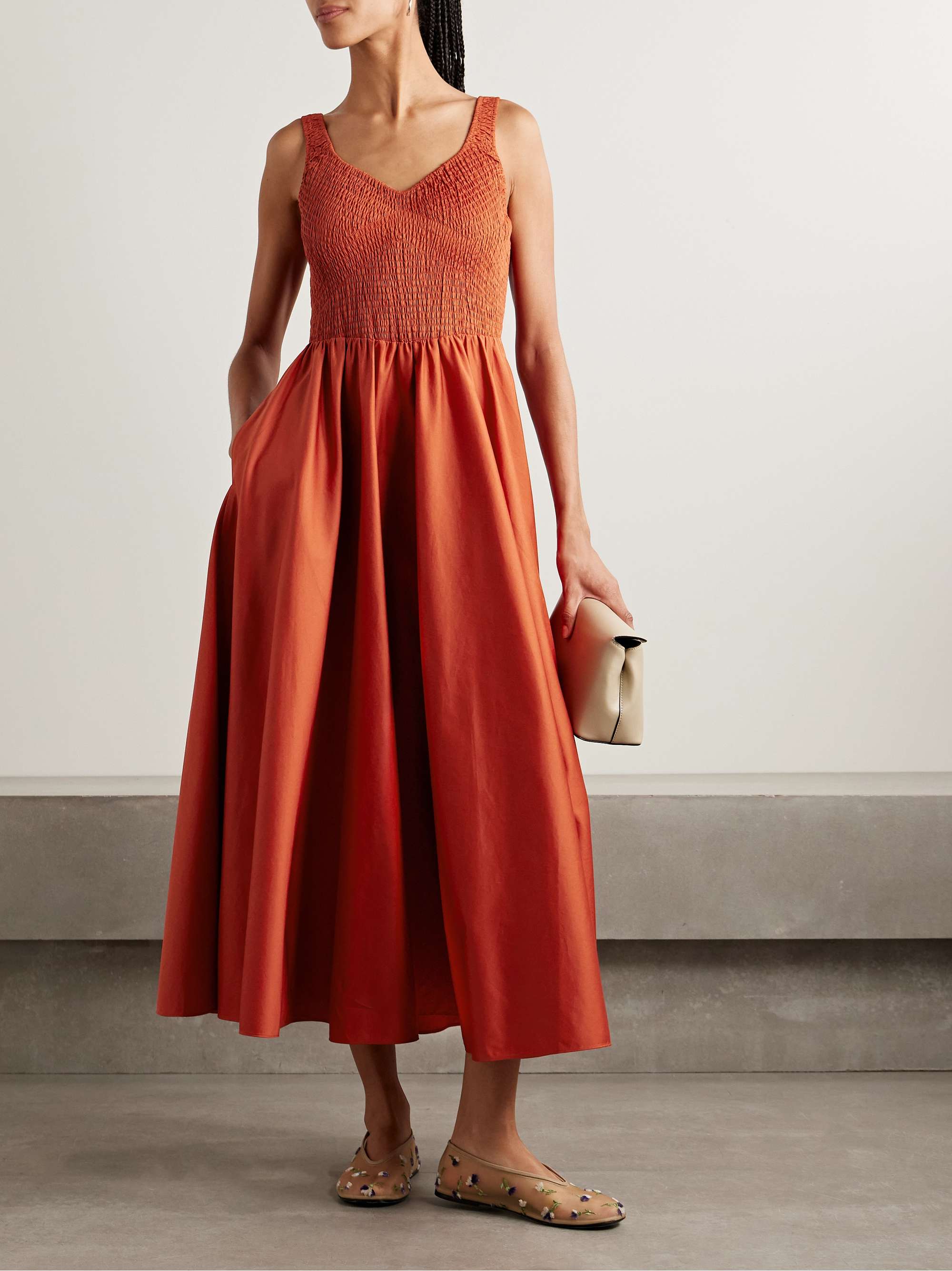 Cruz shirred cotton-sateen midi dress view