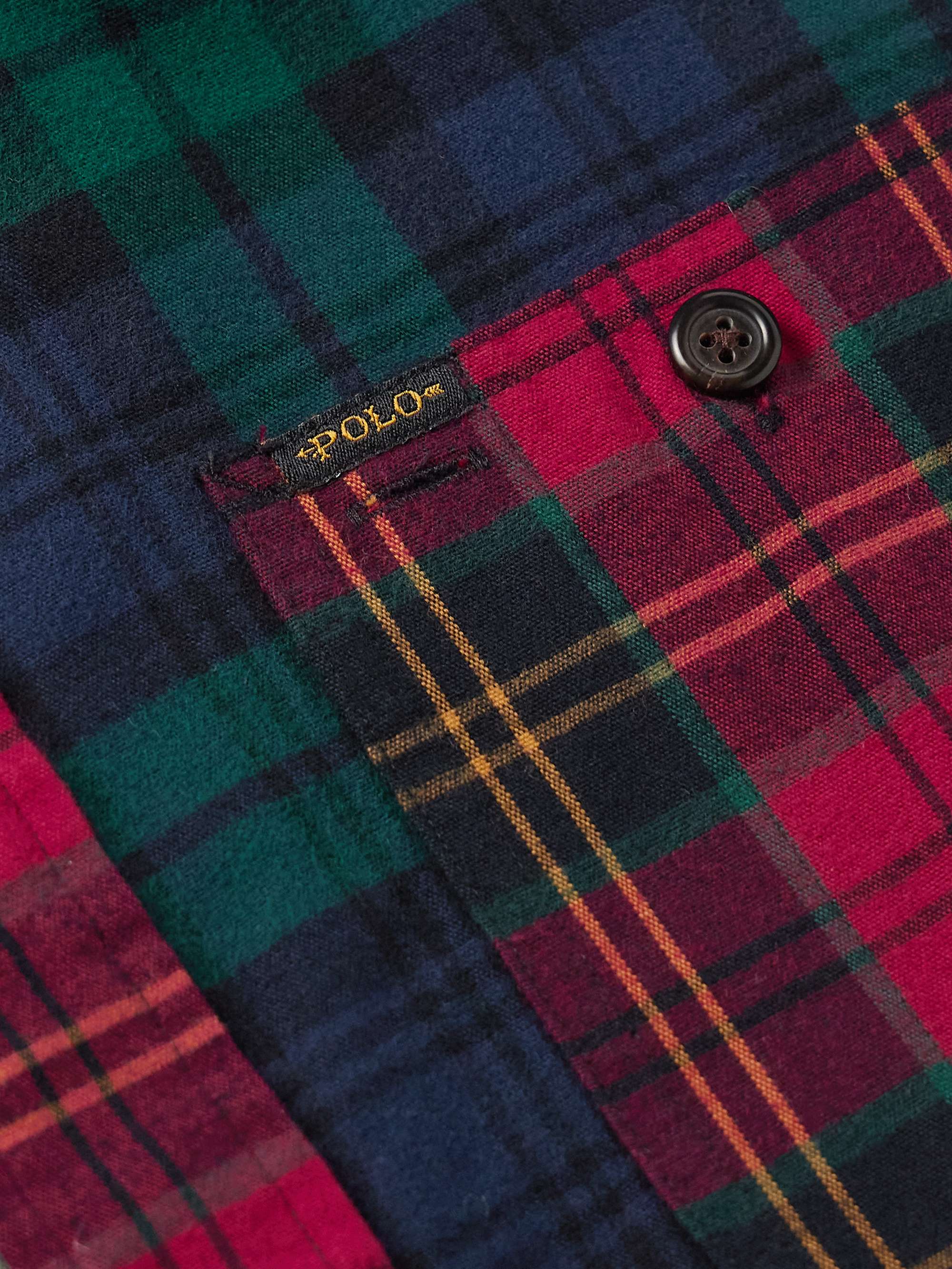 Patchwork Checked Brushed-Cotton Oxford Shirt view