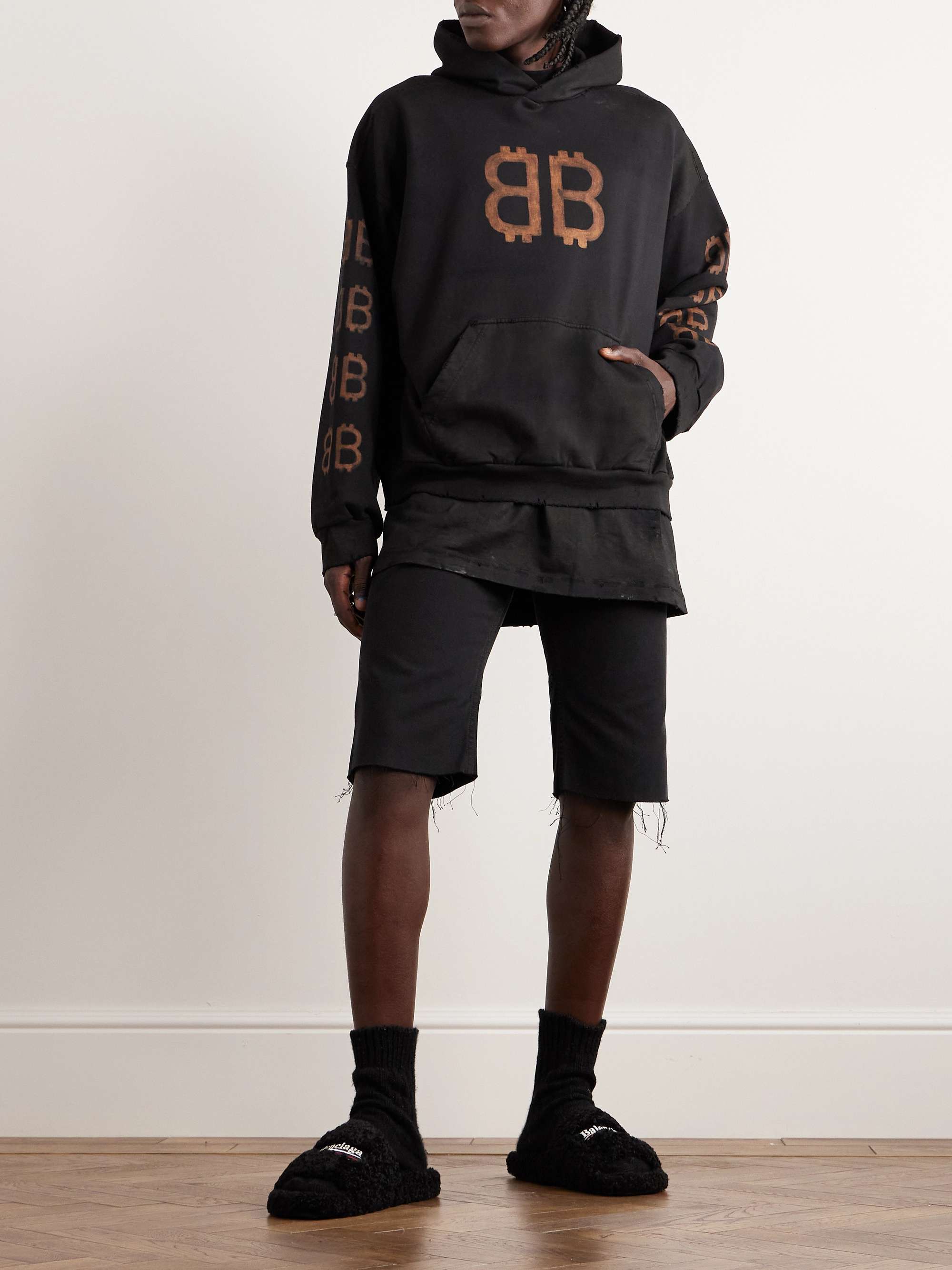Crypto Logo-Print Bleached Cotton-Jersey Hoodie view