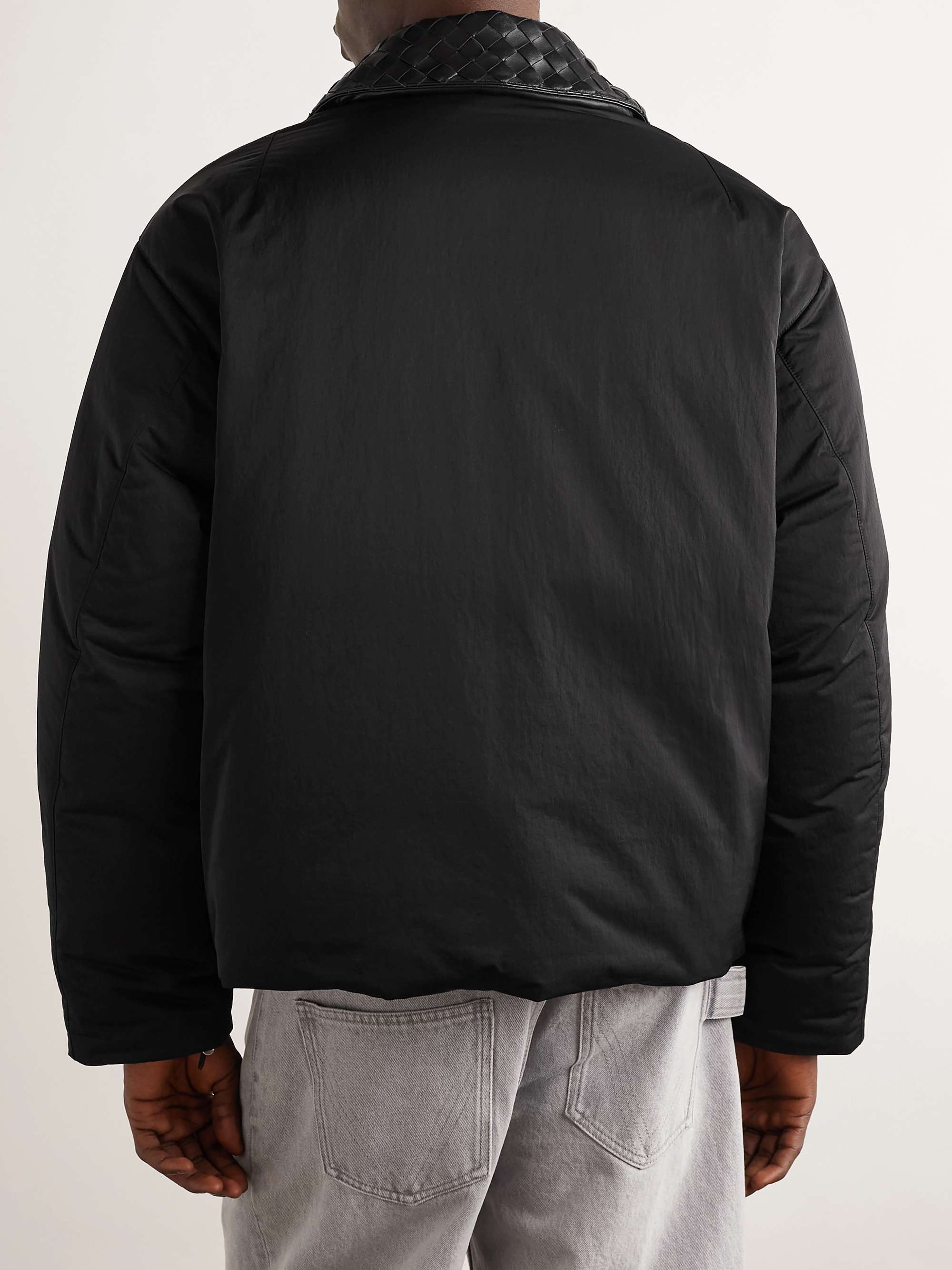 Intrecciato Leather-Trimmed Matte-Shell Down Jacket view