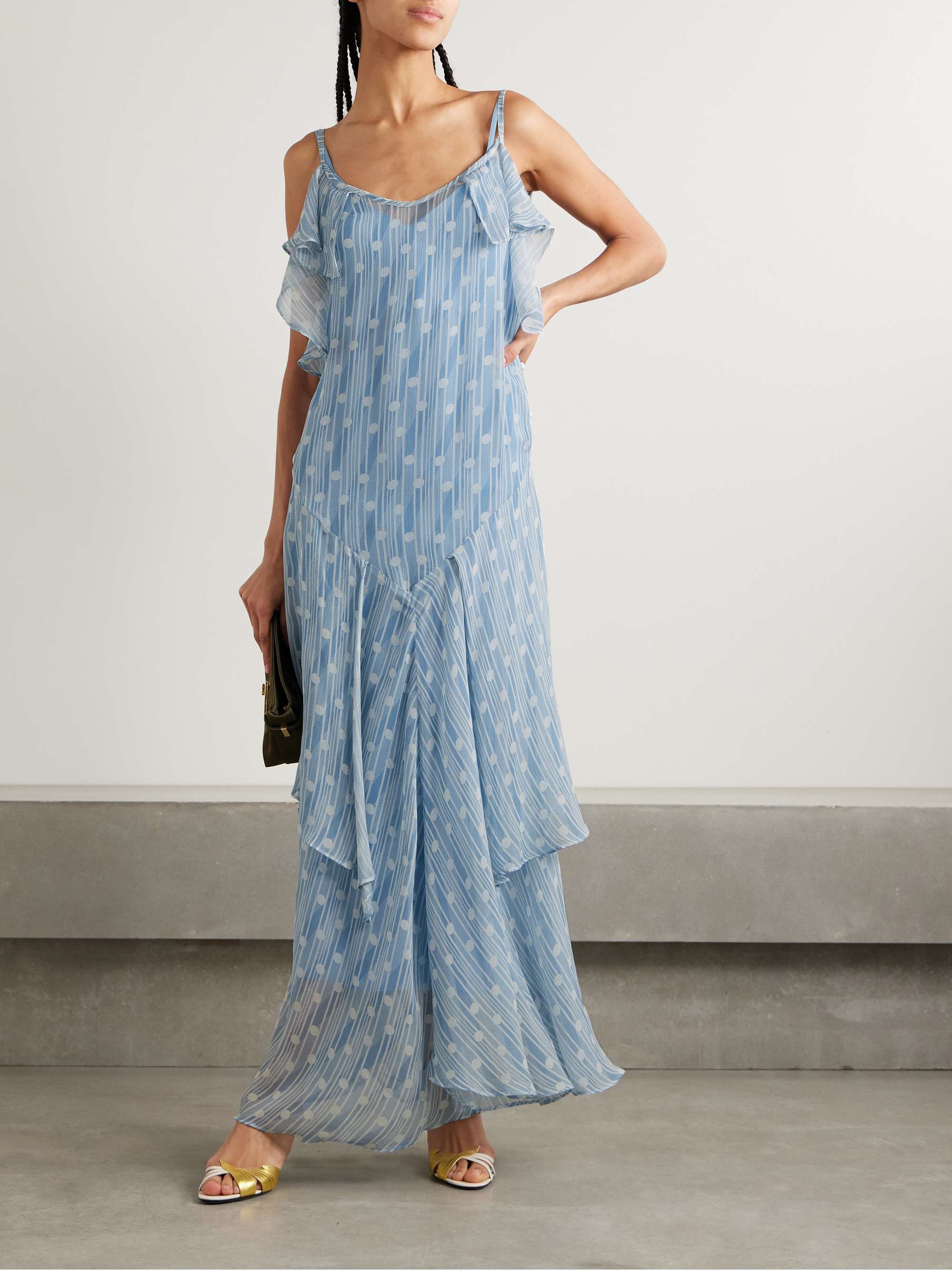 Meridian ruffled printed silk-crepon maxi dress view