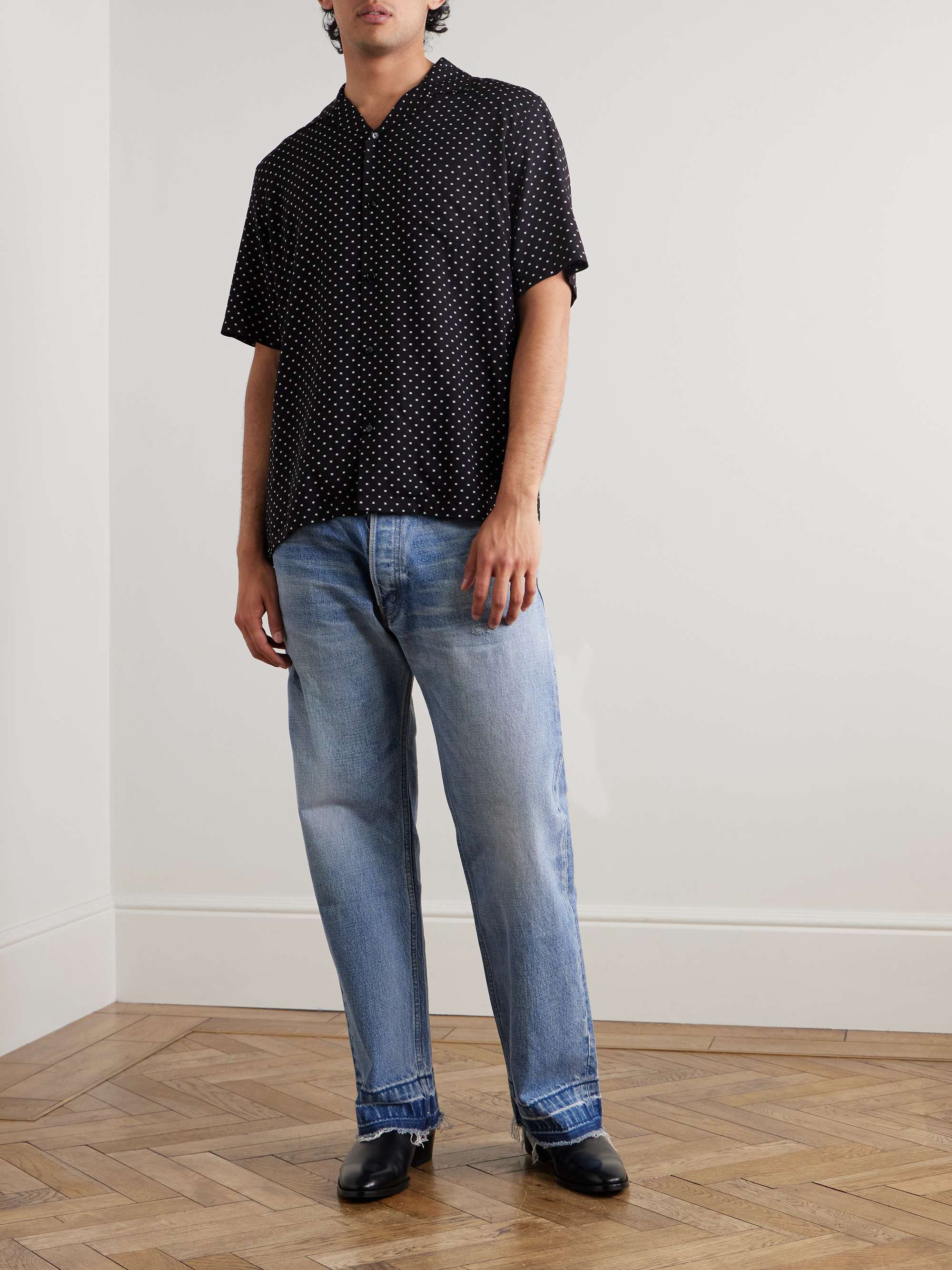 Convertible-Collar Logo-Print Woven Shirt view