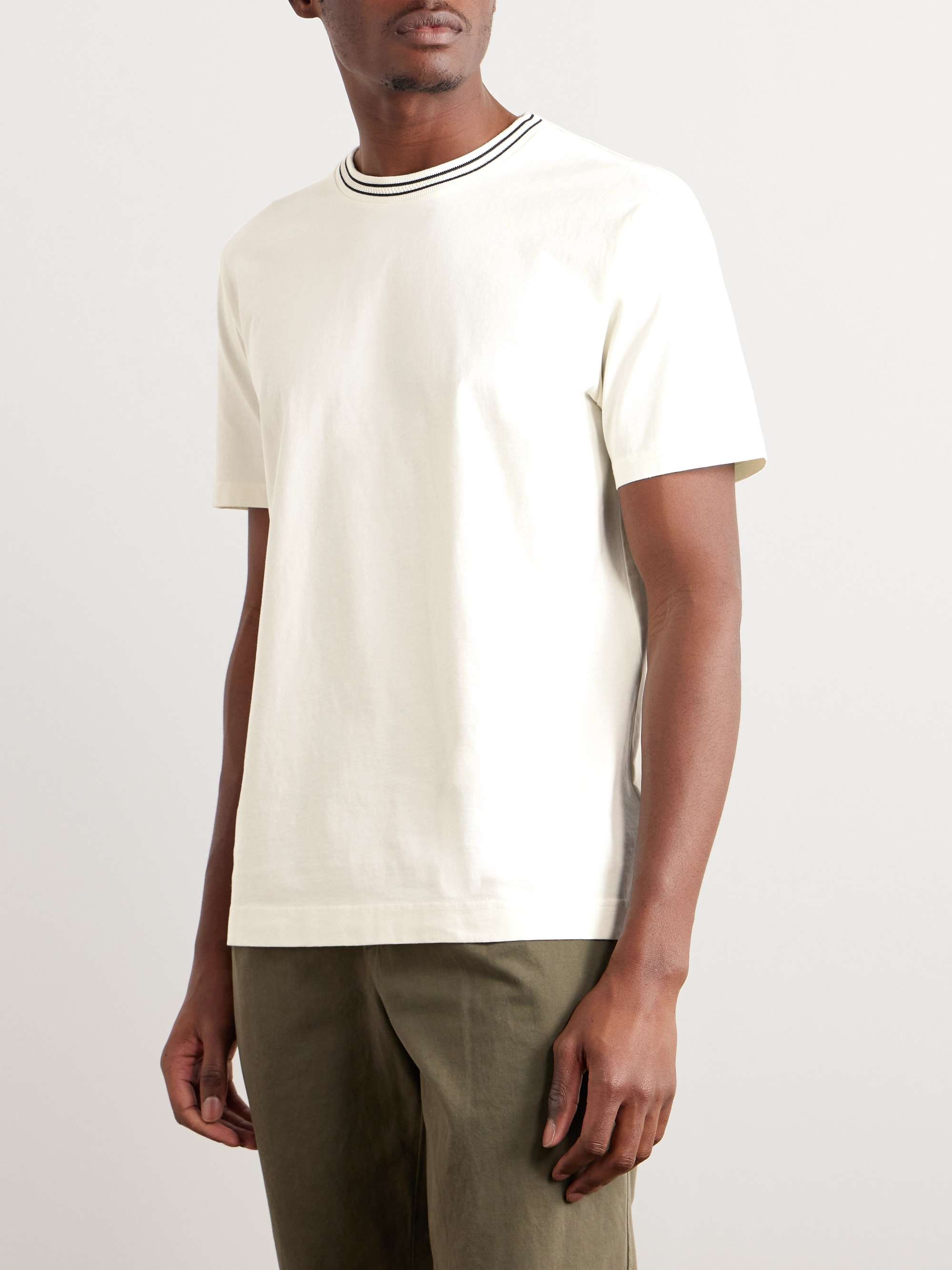 Striped Pointelle-Trimmed Organic Cotton-Jersey T-Shirt view