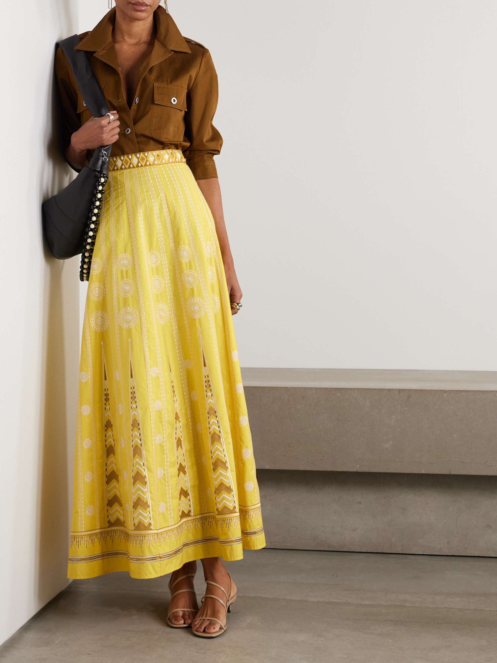 Camille embroidered linen and cotton-blend maxi skirt view