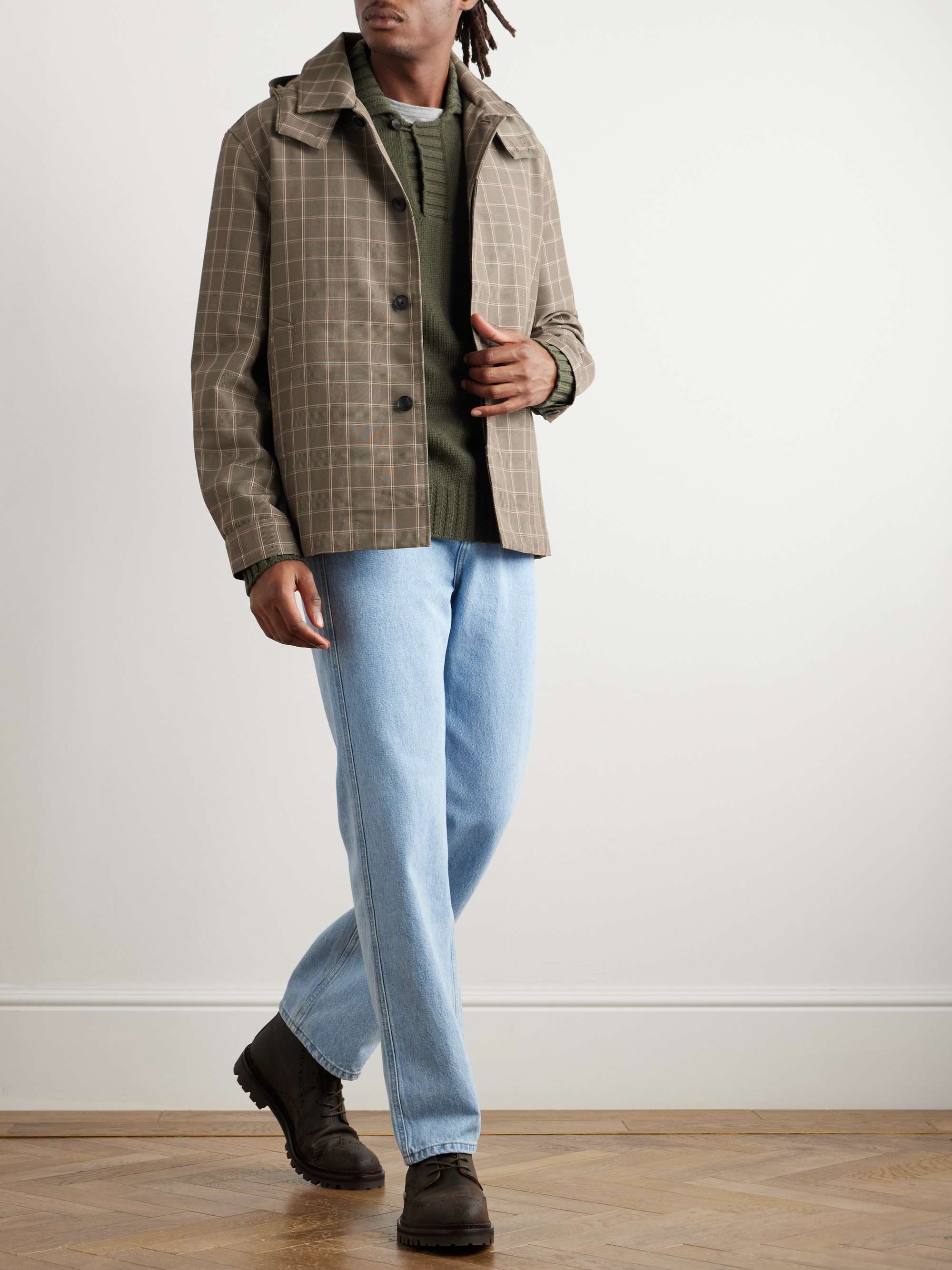 Checked Recycled-Shell Hooded Coach Jacket view