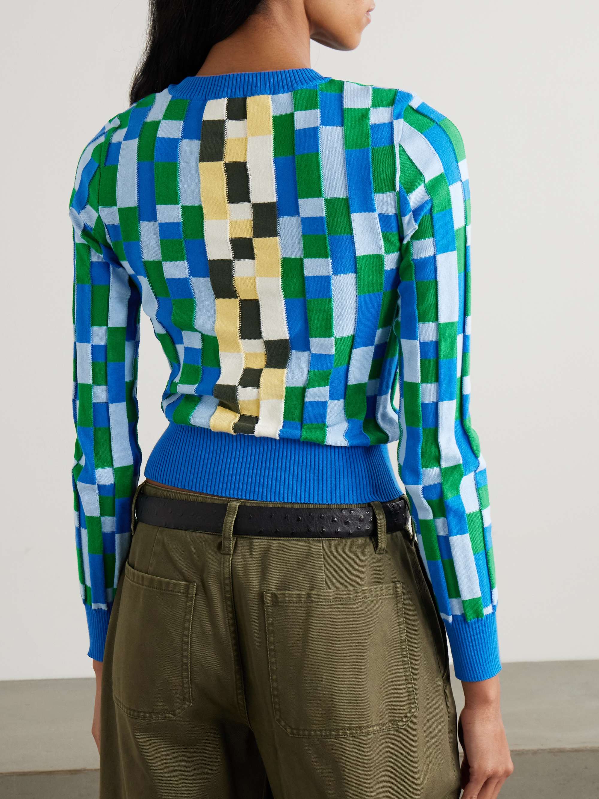 Anagram appliquéd checked intarsia cotton sweater view