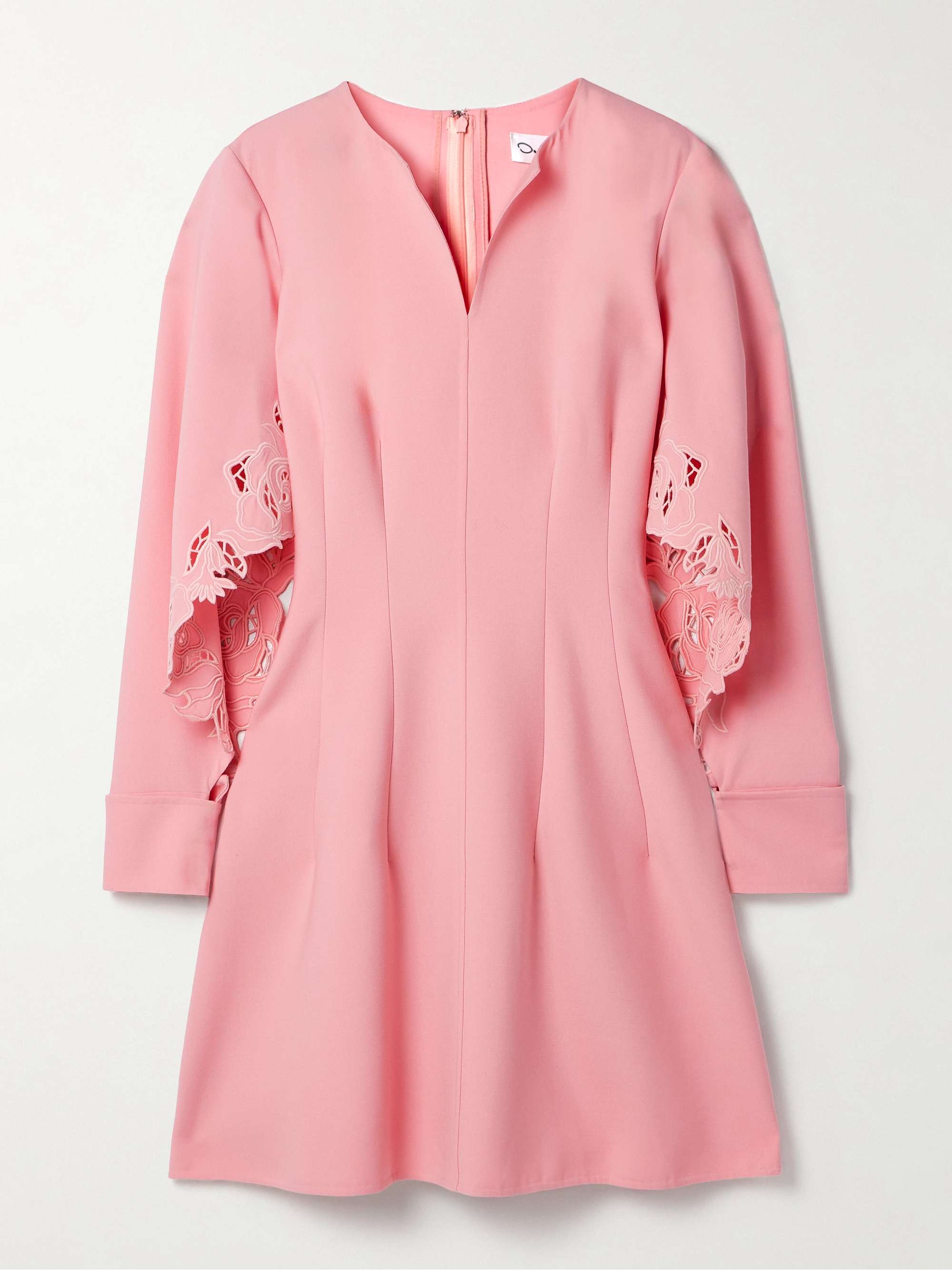 Cutout guipure lace-trimmed wool-blend crepe mini dress hero visual