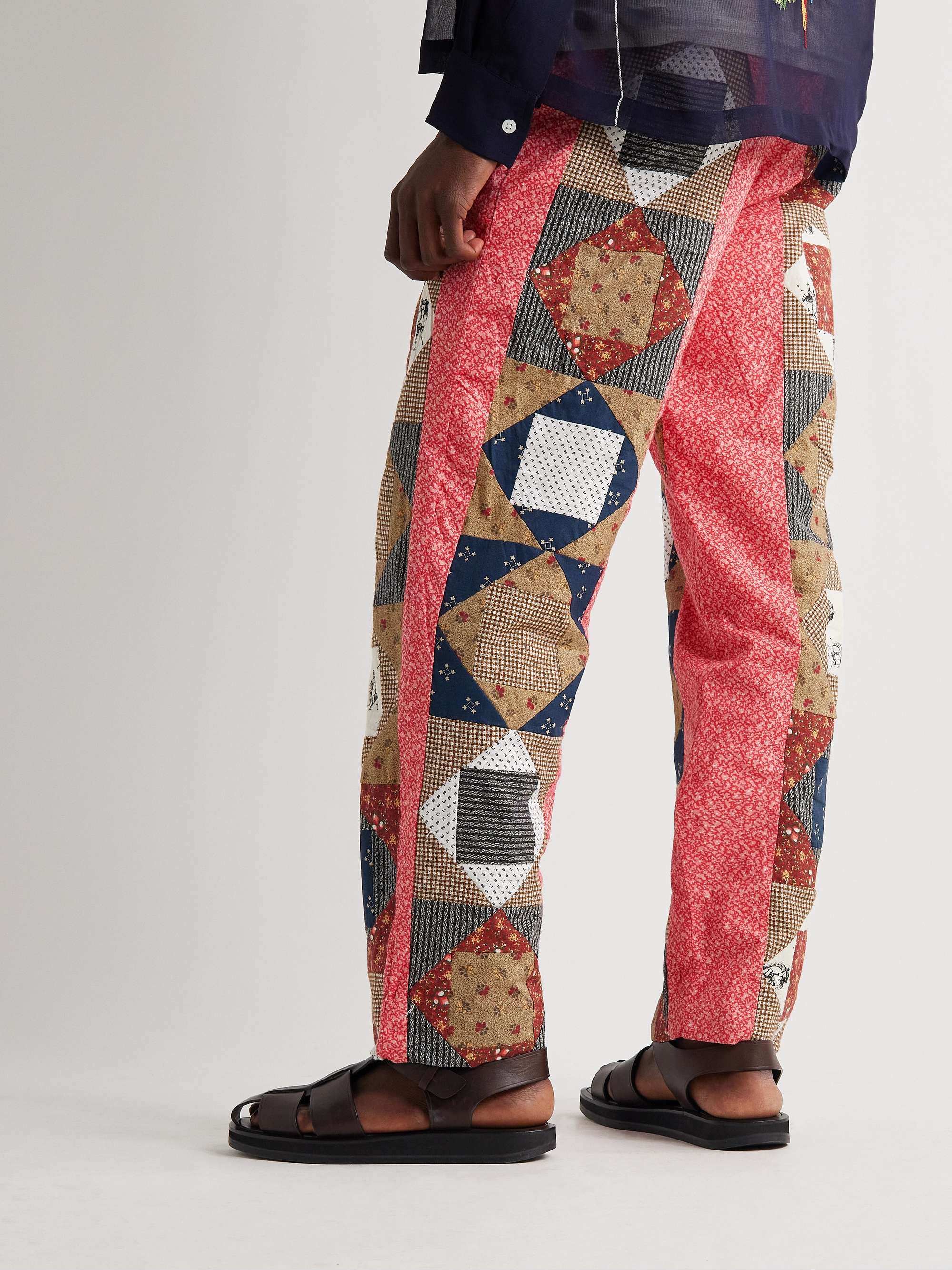 Straight-Leg Patchwork Printed Cotton Trousers view