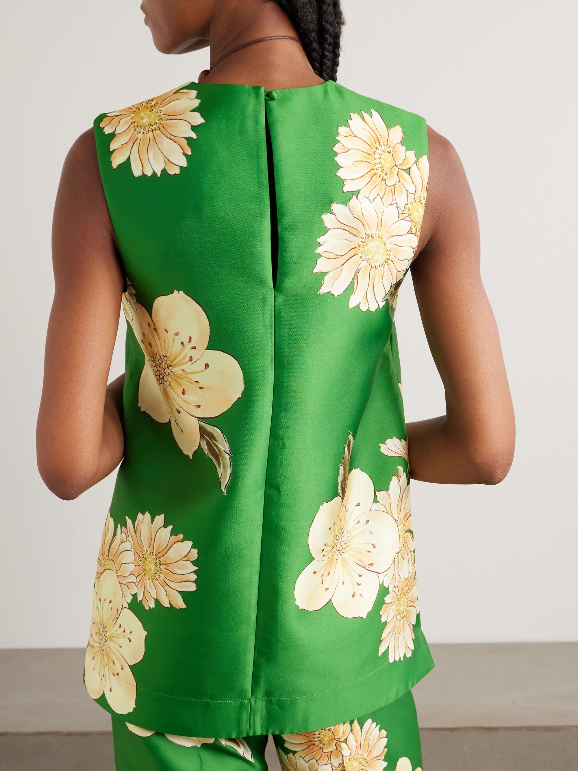 Sage printed recycled satin-twill top view