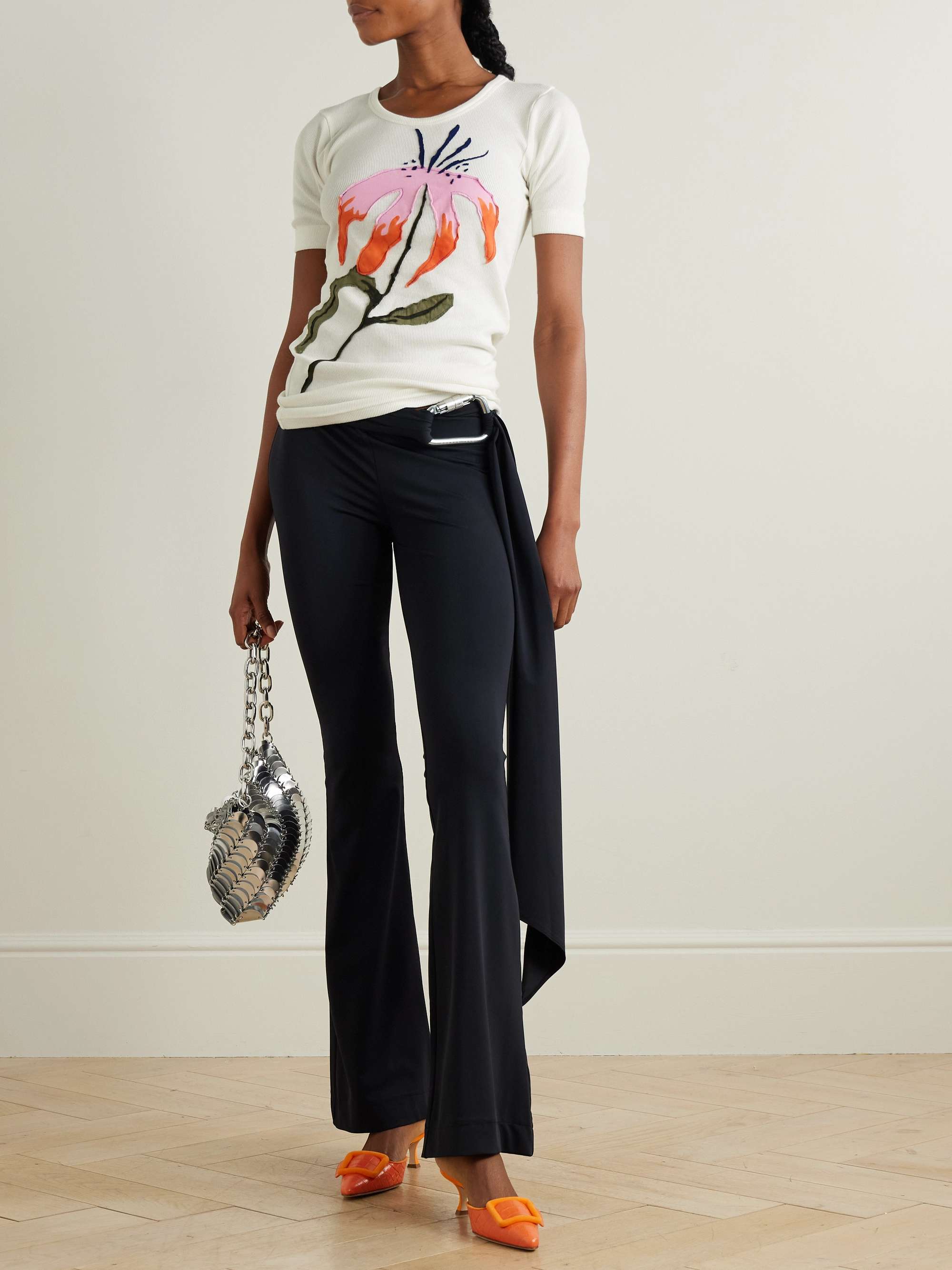 Floral-appliquéd ribbed cotton-jersey T-shirt view