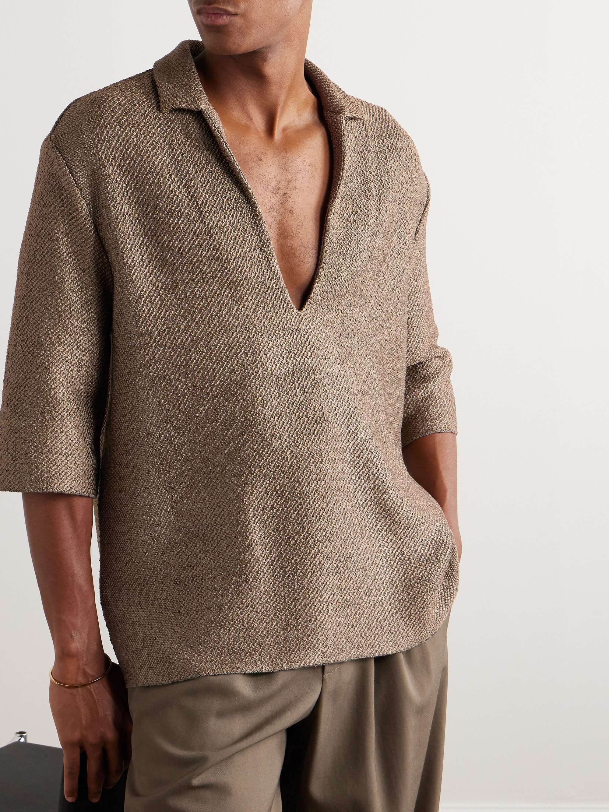 Serengheti Silk and Oasi Linen-Blend Polo Shirt view
