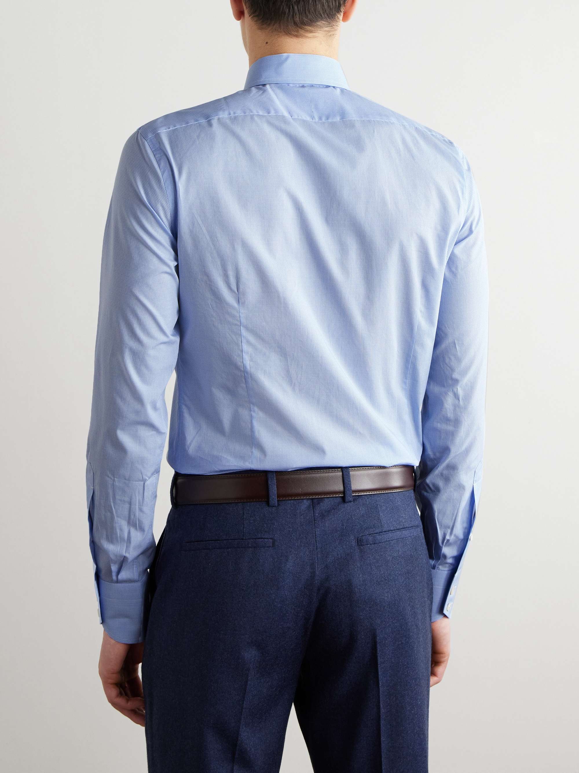 Slim-Fit Cutaway-Collar Checked Cotton-Dobby Shirt view