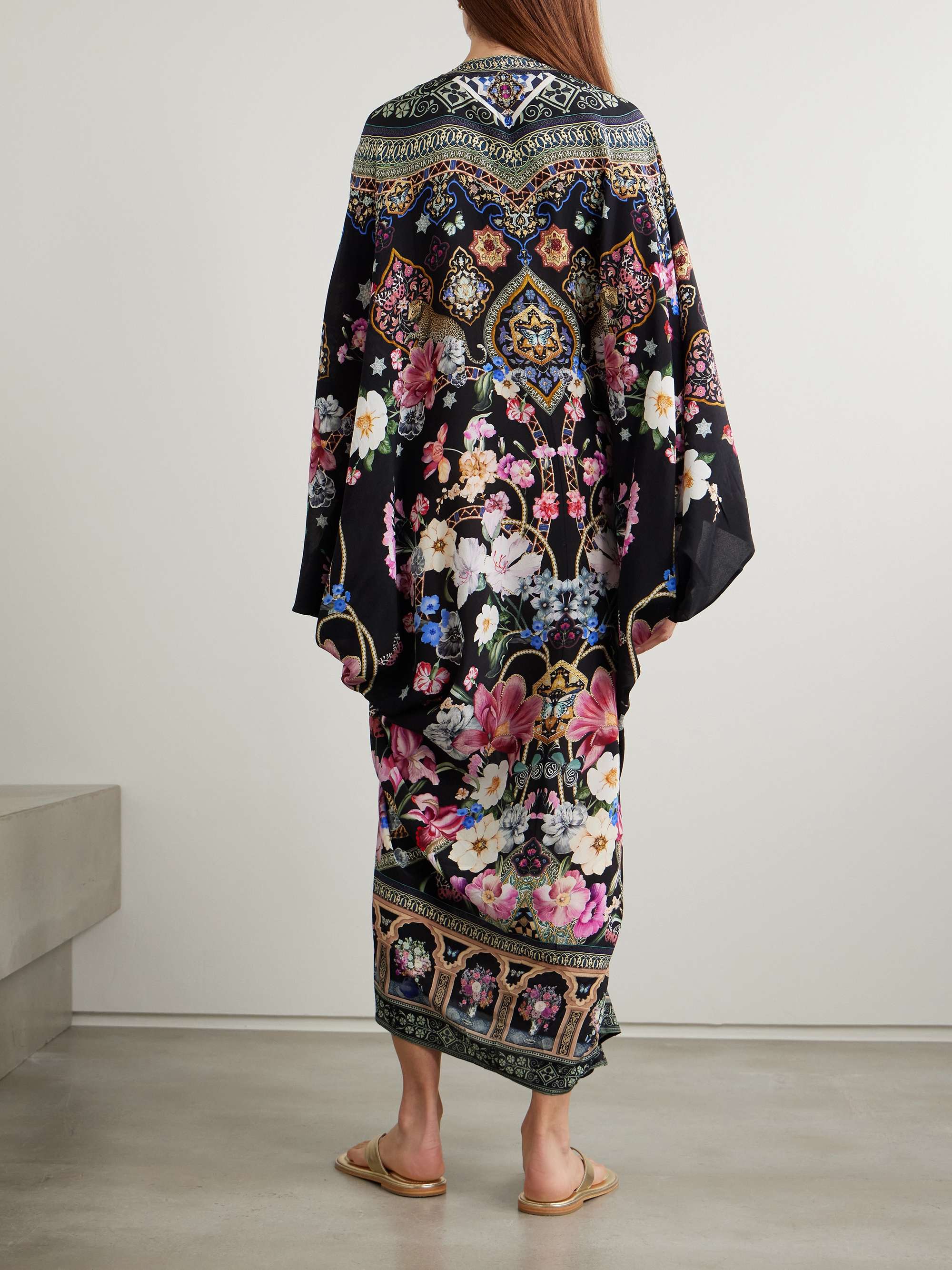 Midnight in Monserrate crystal-embellished printed silk-crepe kaftan view