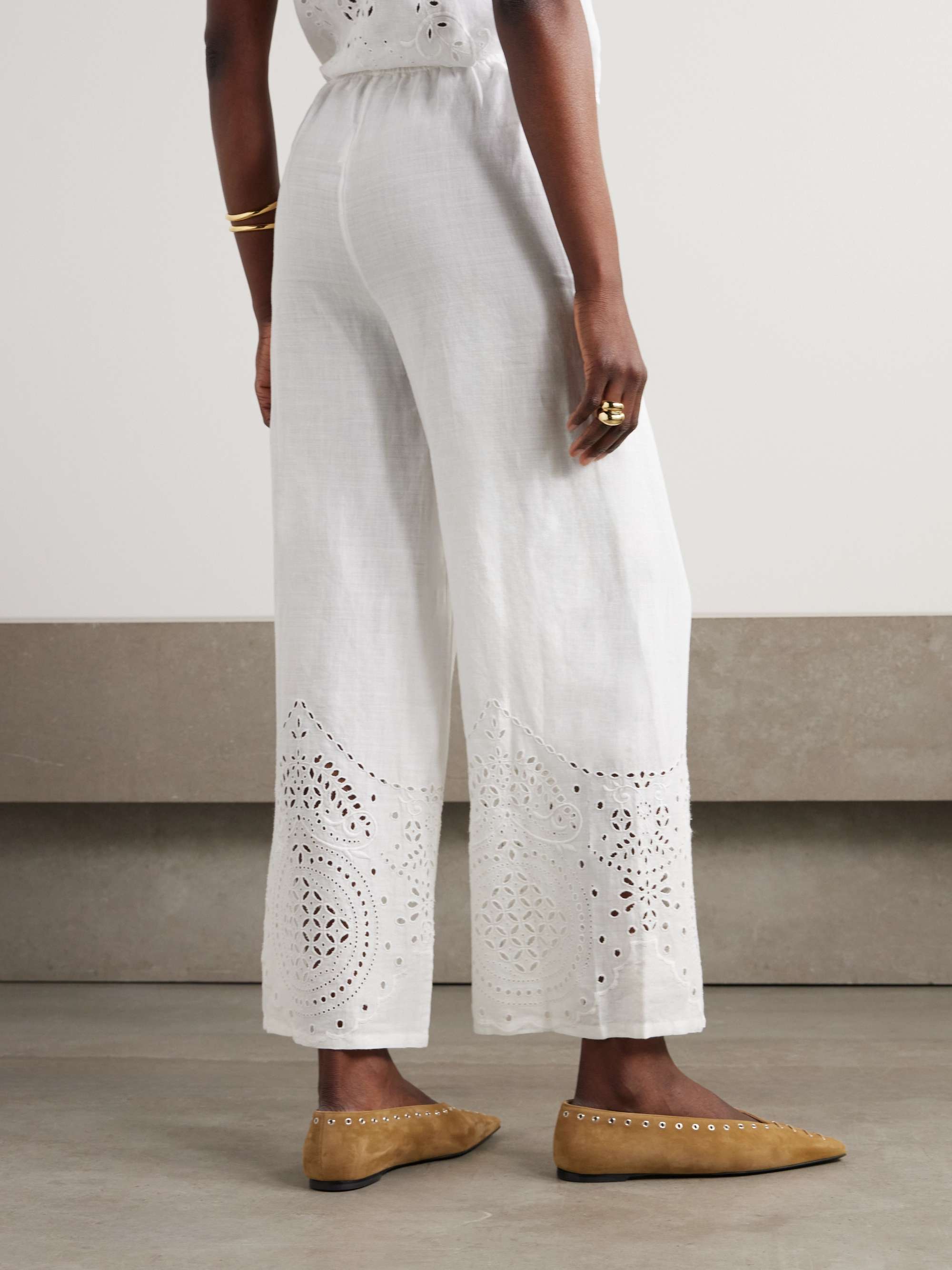 Belvoir broderie anglaise linen straight-leg pants view