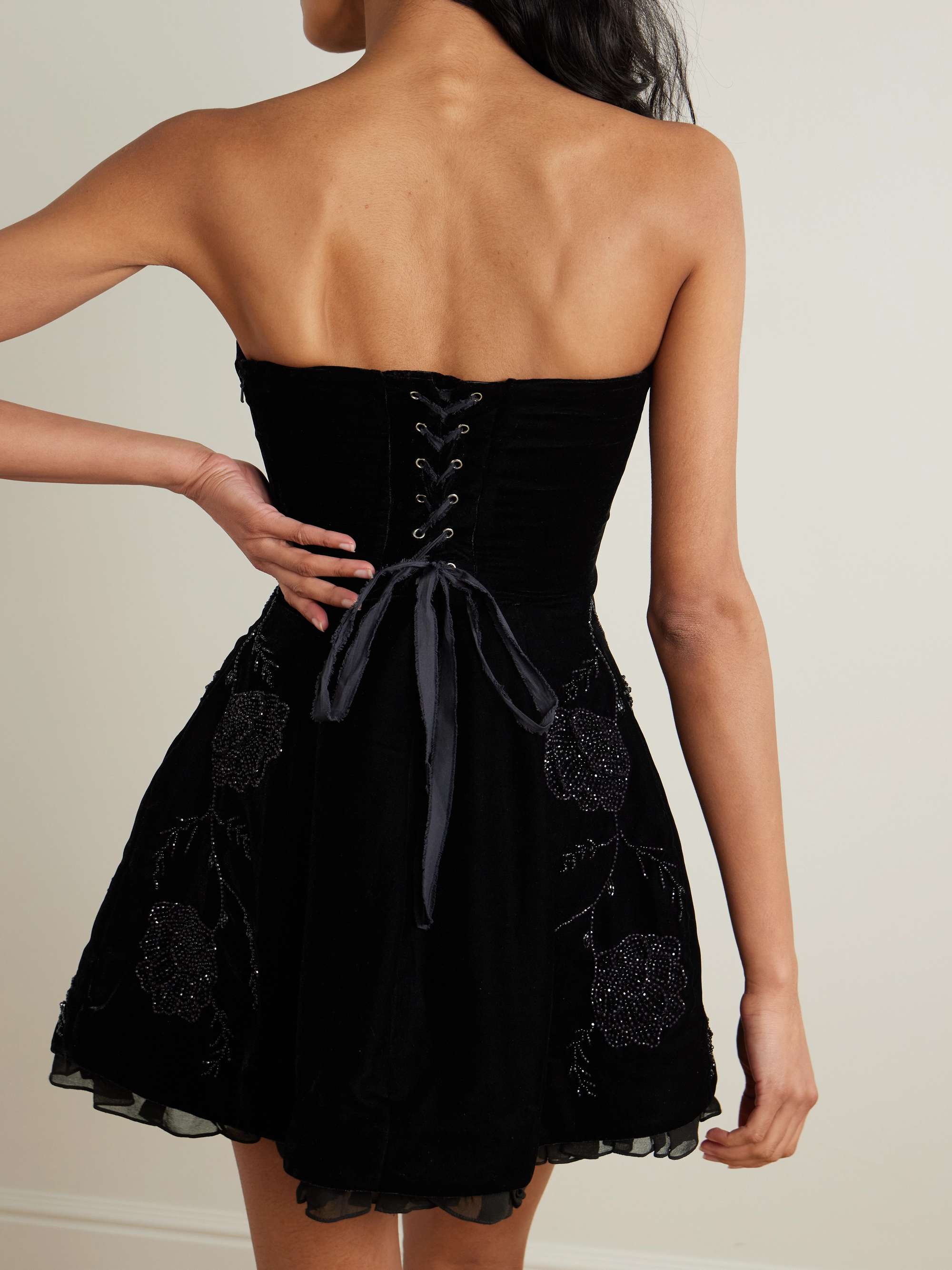 Night Shade strapless chiffon-trimmed embellished velvet mini dress view