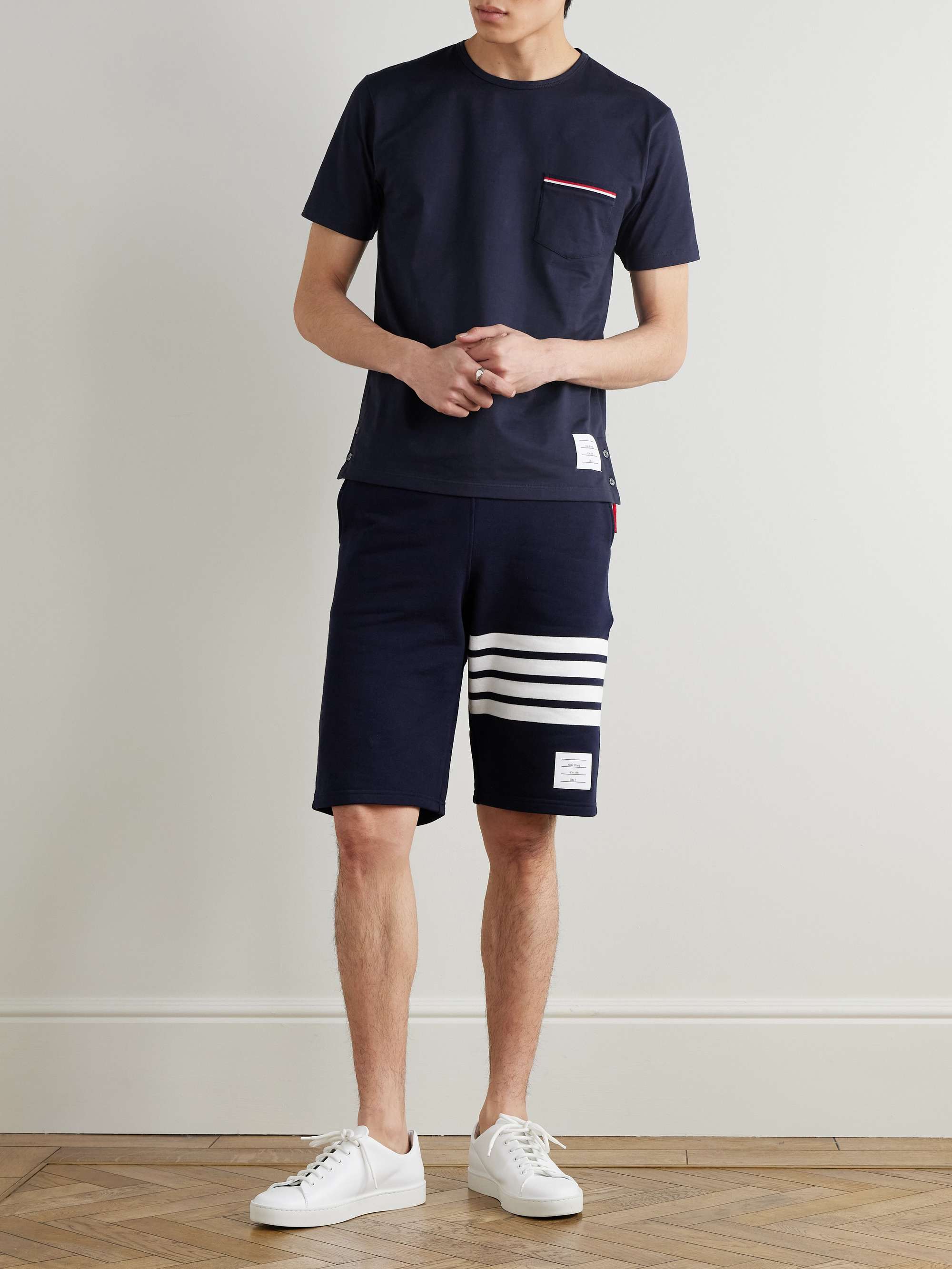 Striped Loopback Cotton-Jersey Shorts view