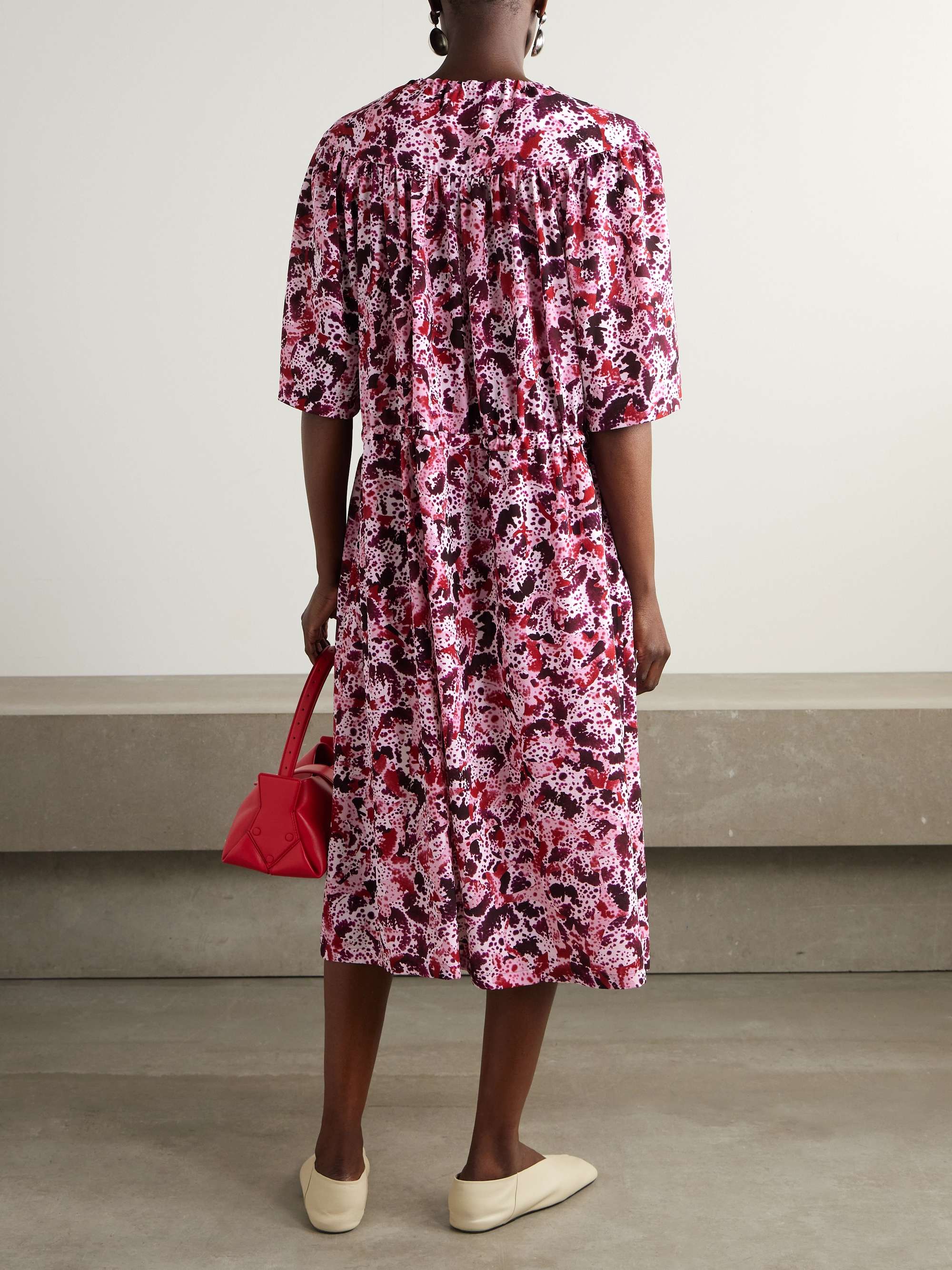Gathered printed crepe midi dress view