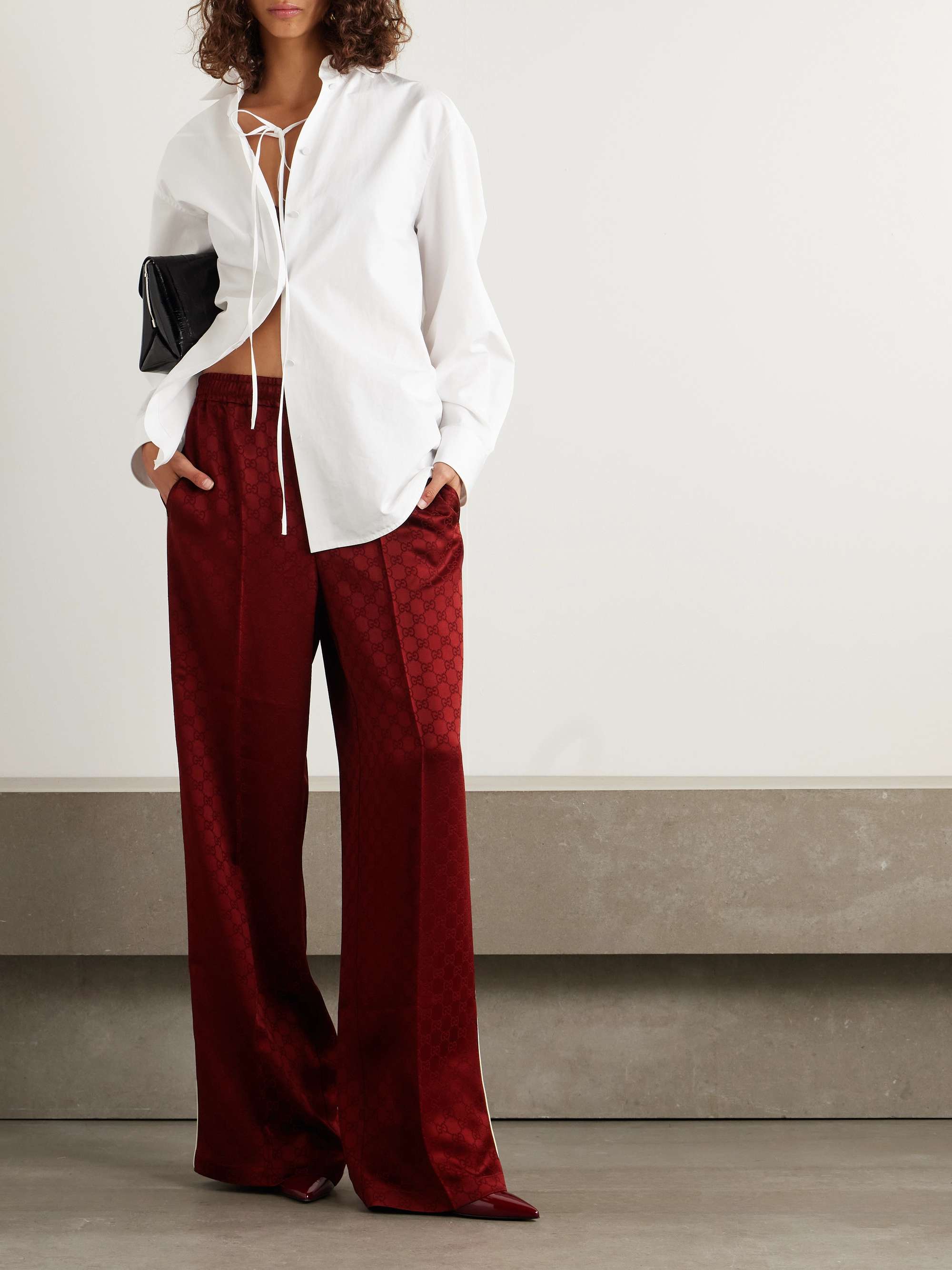 Satin-jacquard straight-leg pants view
