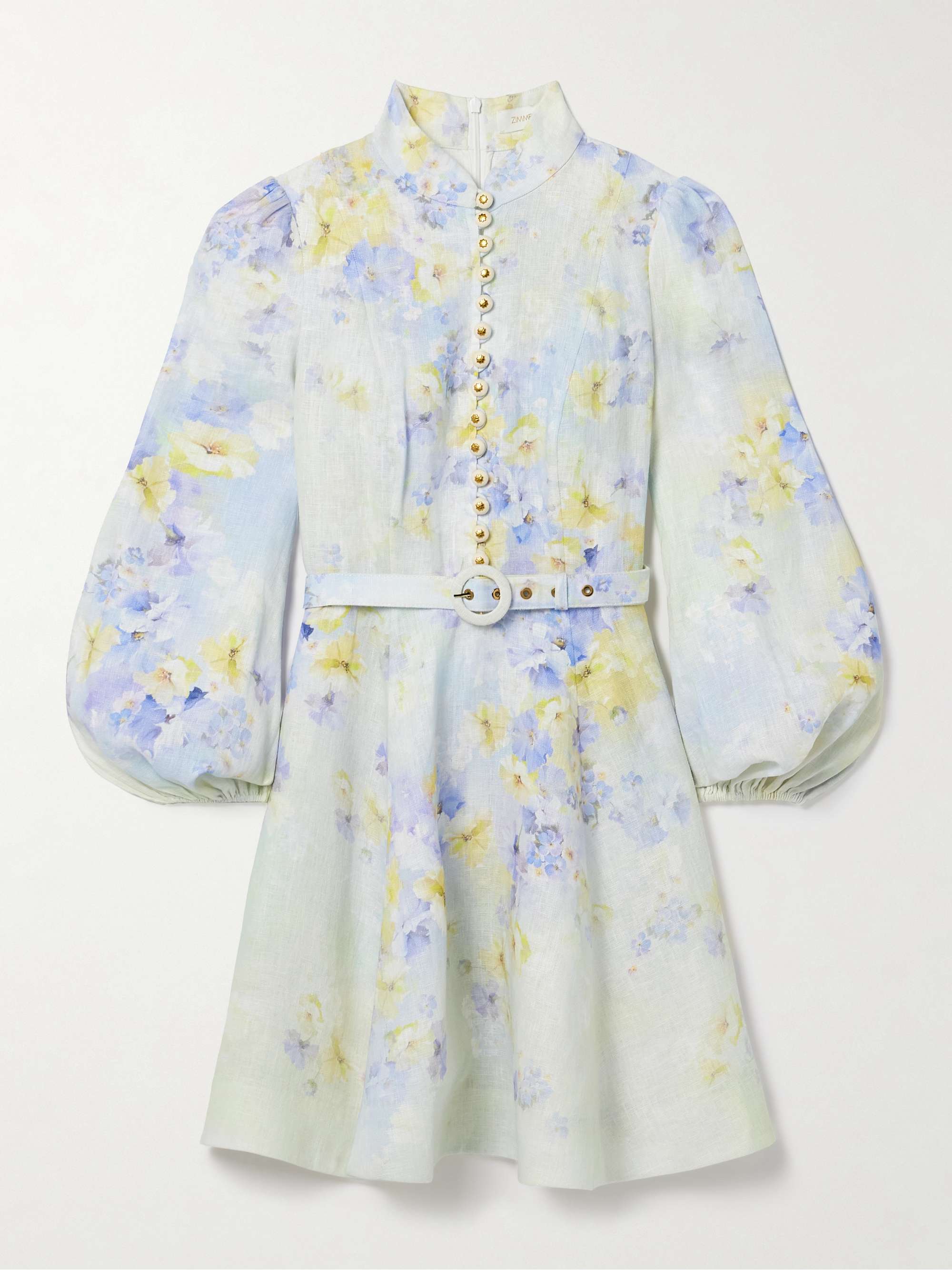Crush belted embellished floral-print linen mini dress hero visual