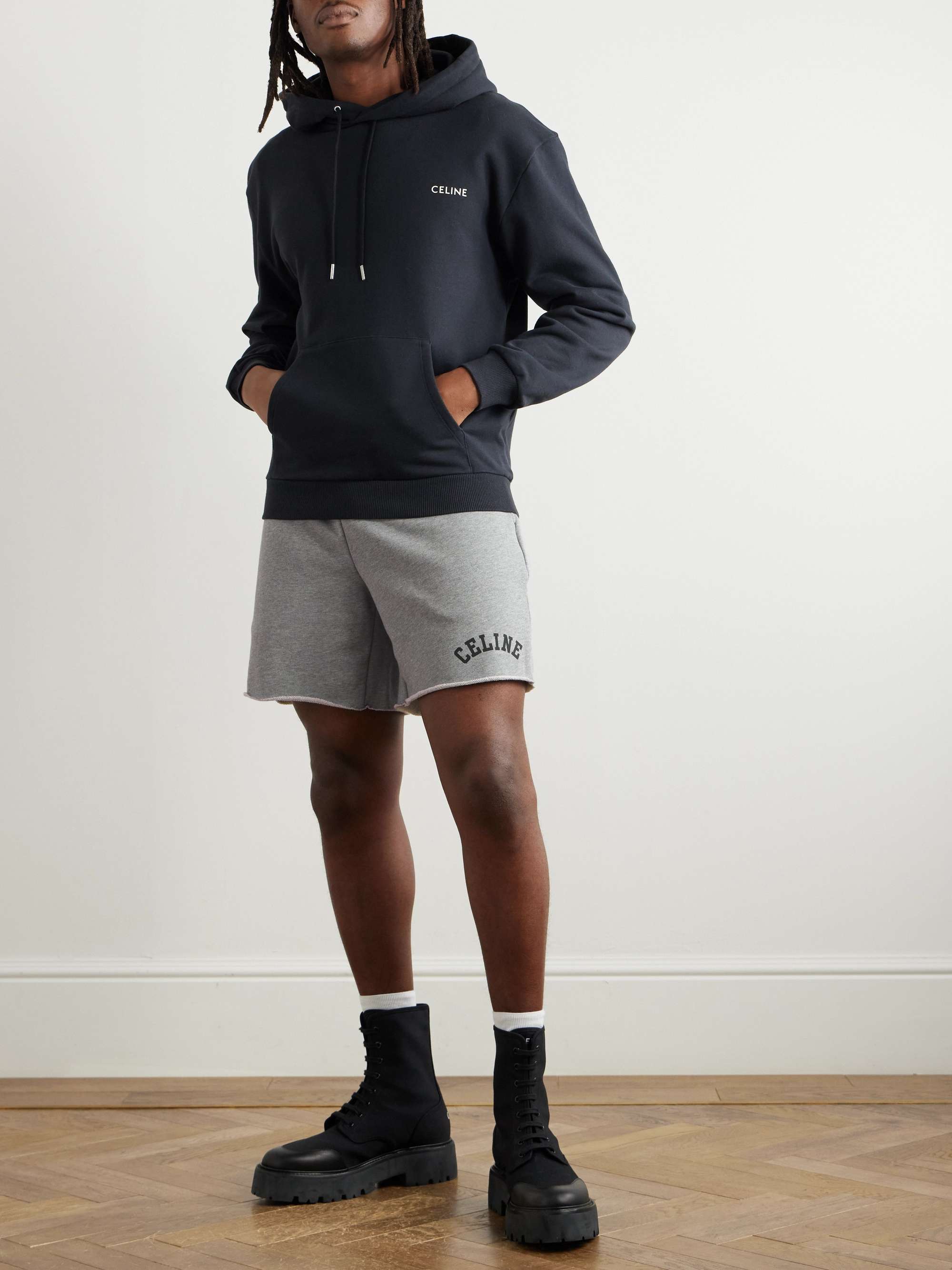 Wide-Leg Logo-Print Cotton-Jersey Shorts view