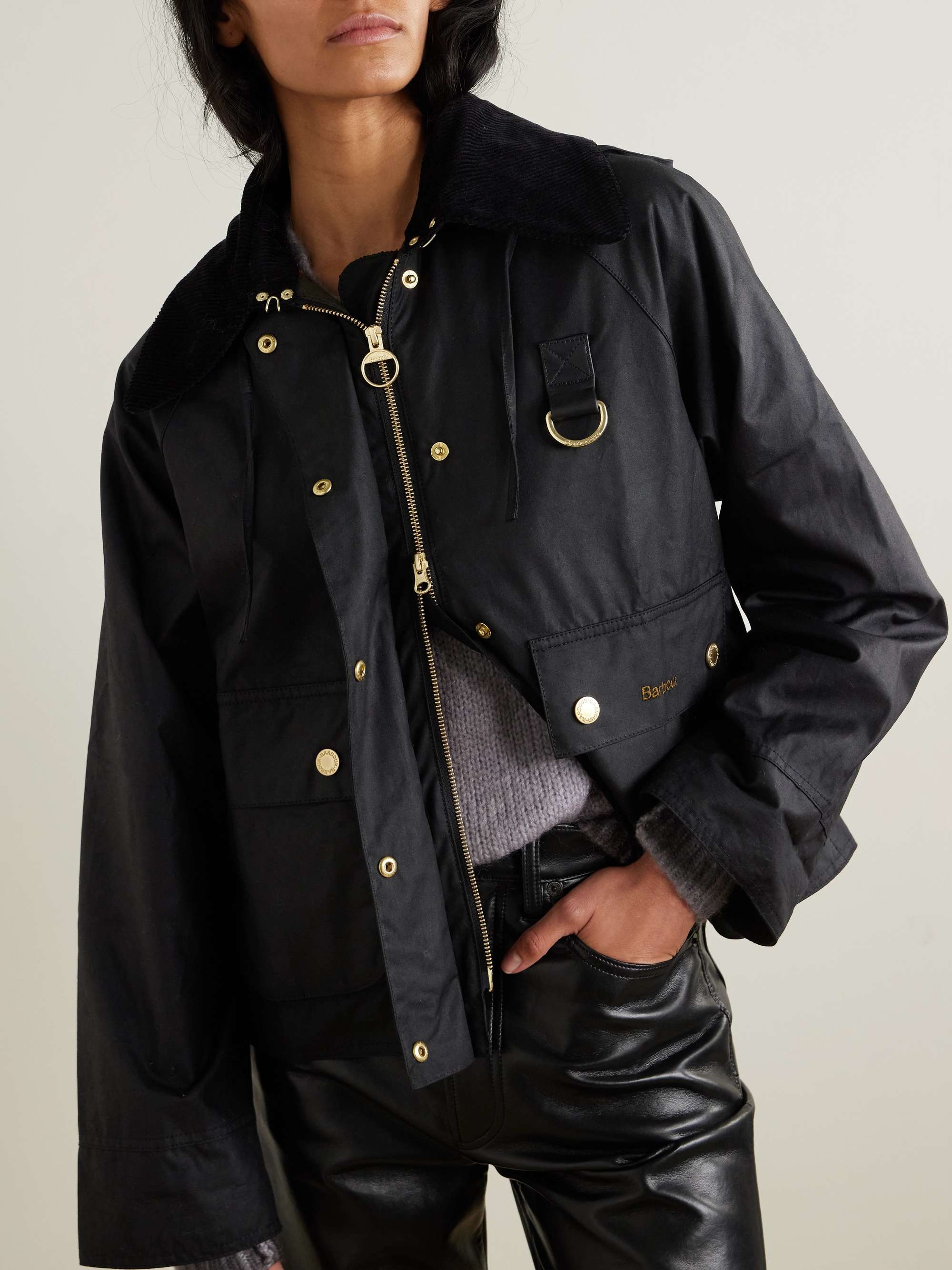 Reighton corduroy-trimmed waxed-cotton jacket view