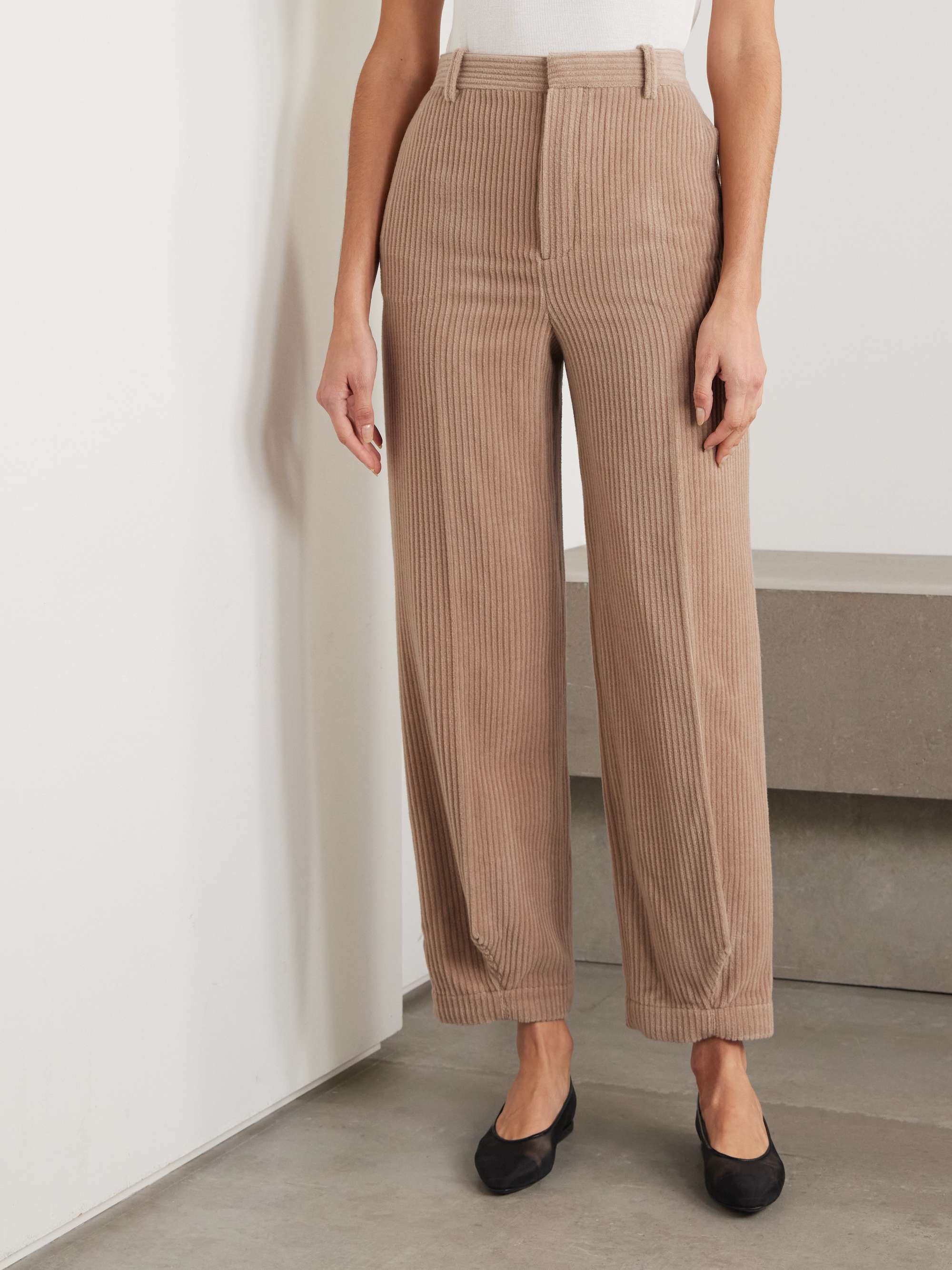 Cropped cotton and cashmere-blend corduroy tapered pants view