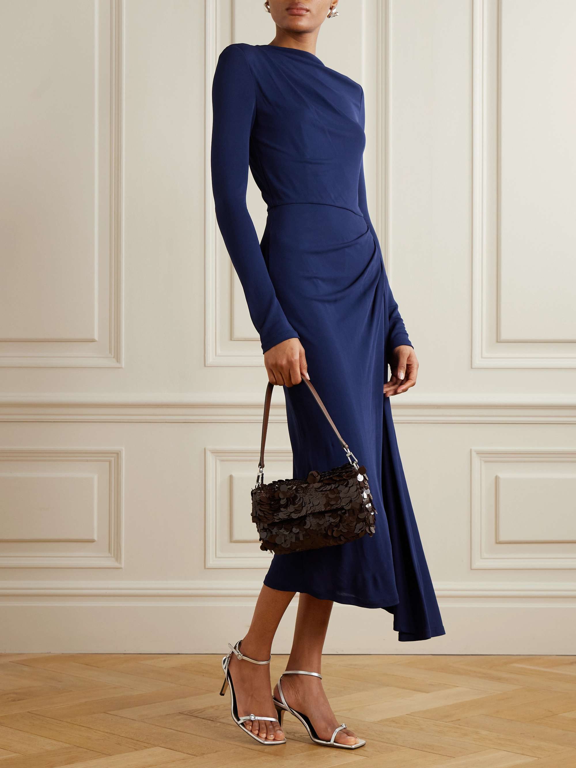 Draped gathered stretch-crepe midi dress view