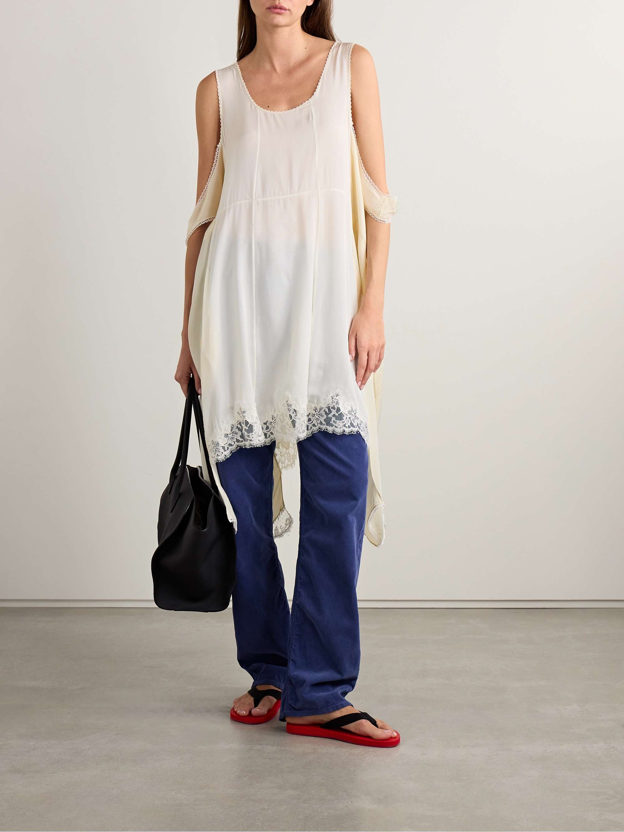 Ingram cold-shoulder asymmetric lace-trimmed silk-satin mini dress view
