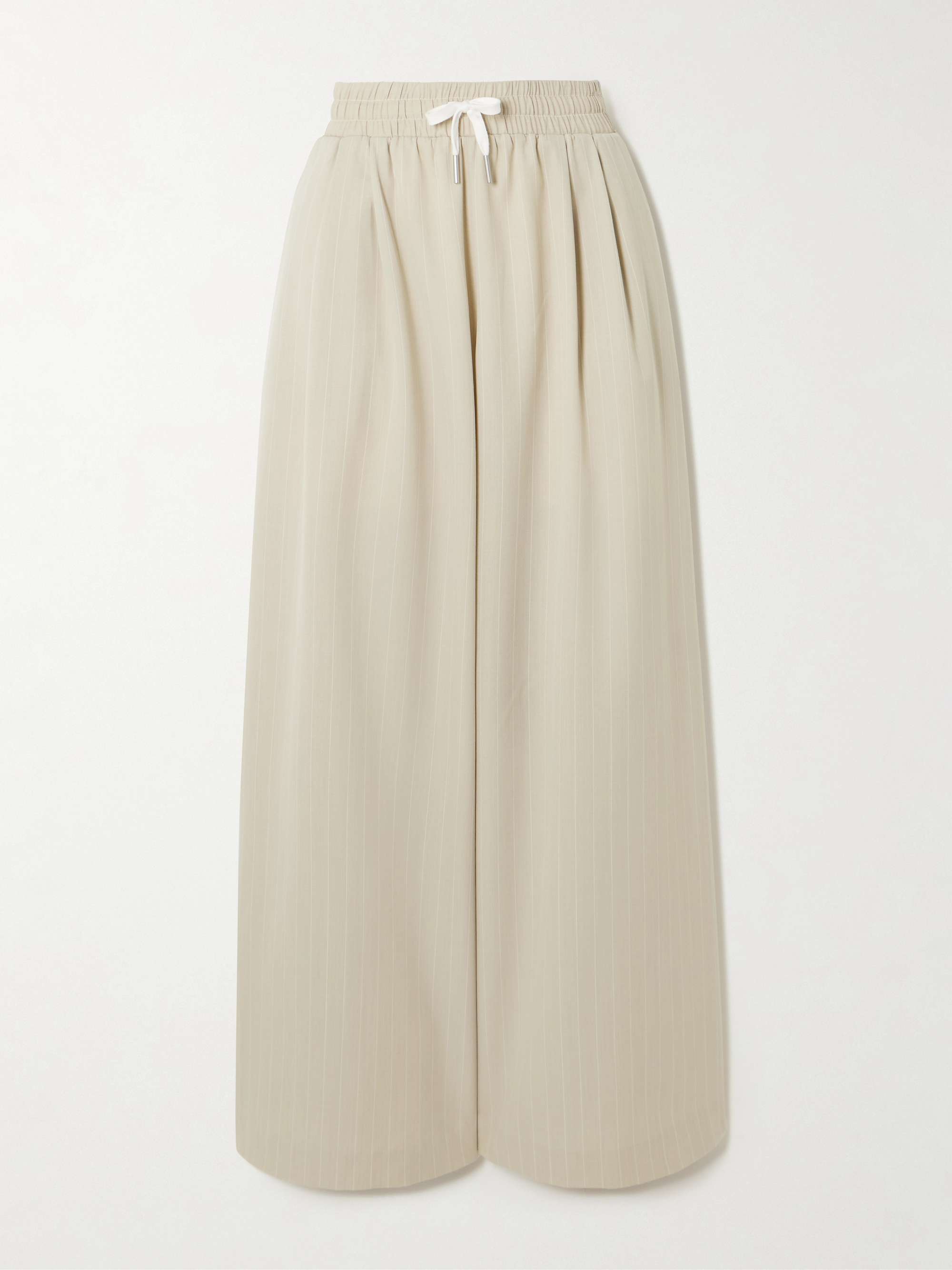 Pinstriped gathered wool-blend wide-leg pants hero visual