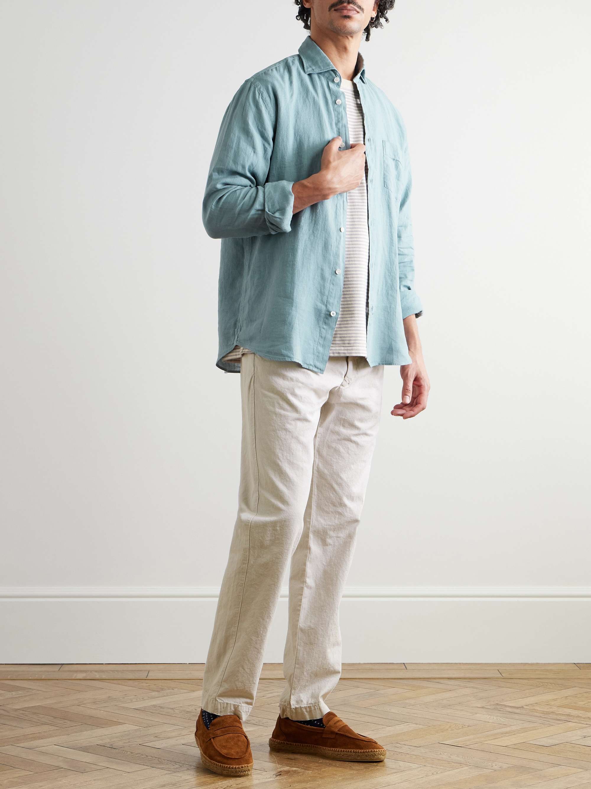 Tyron Slim-Fit Straight-Leg Cotton and Linen-Blend Trousers view