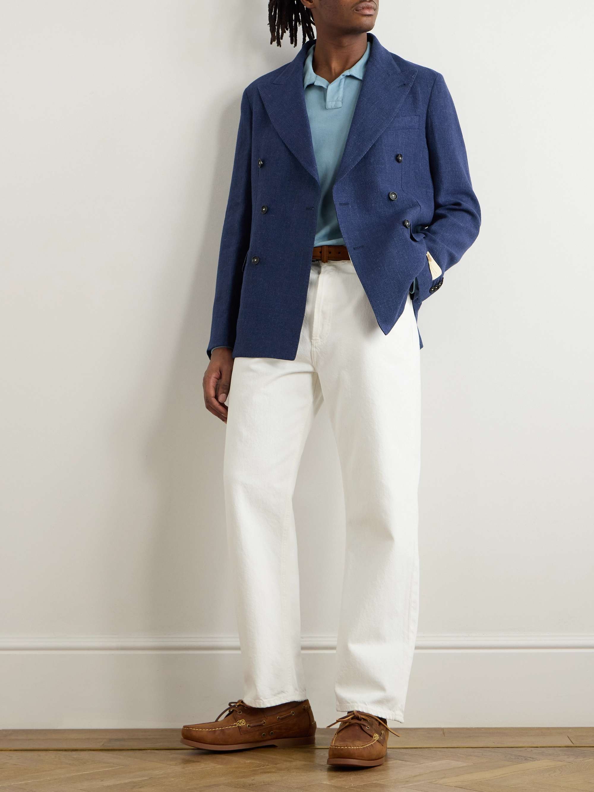 Double-Breasted Linen, Virgin Wool, Silk and Cashmere-Blend Blazer view