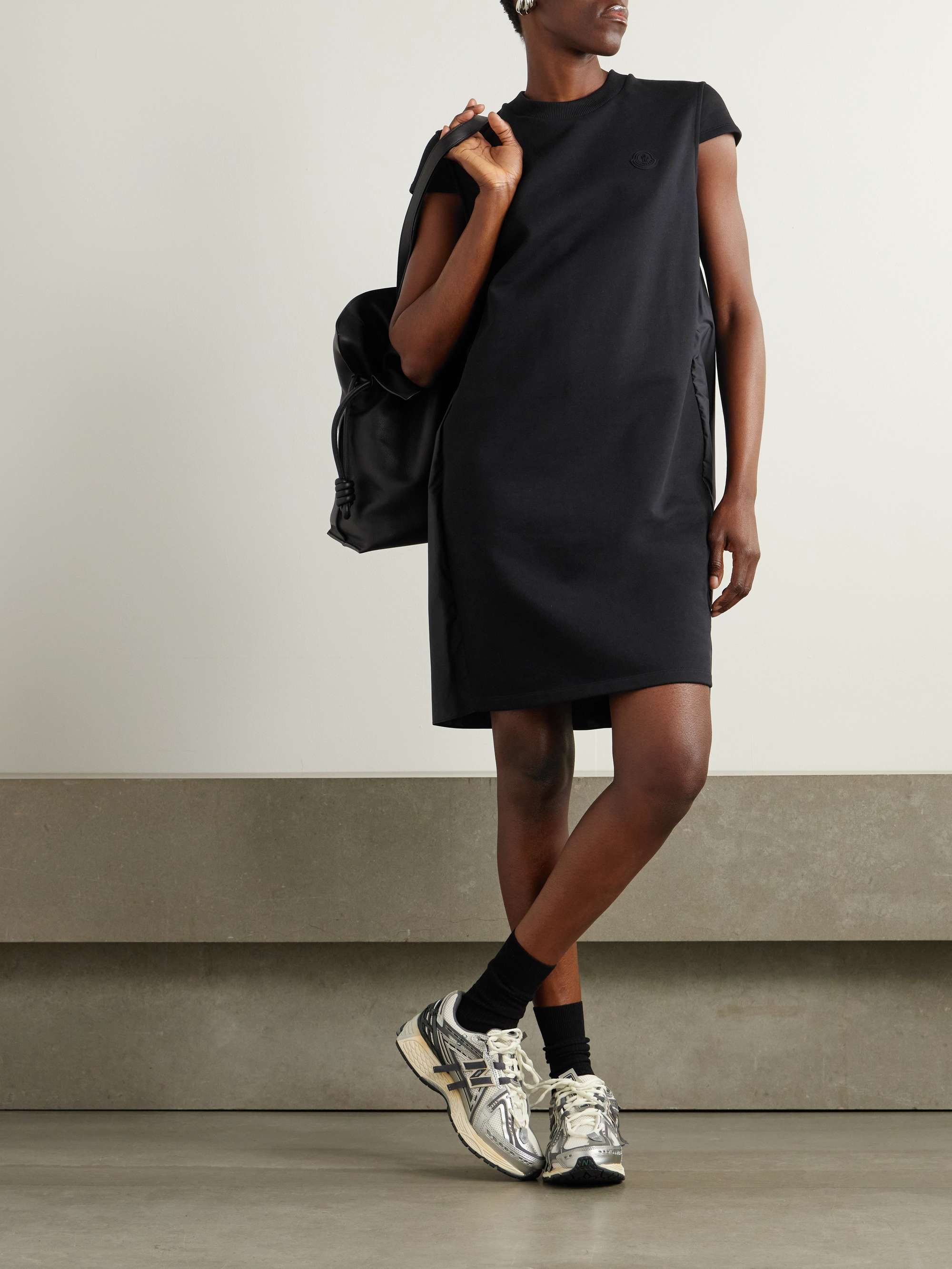 Appliquéd cotton-jersey and pleated shell mini dress view