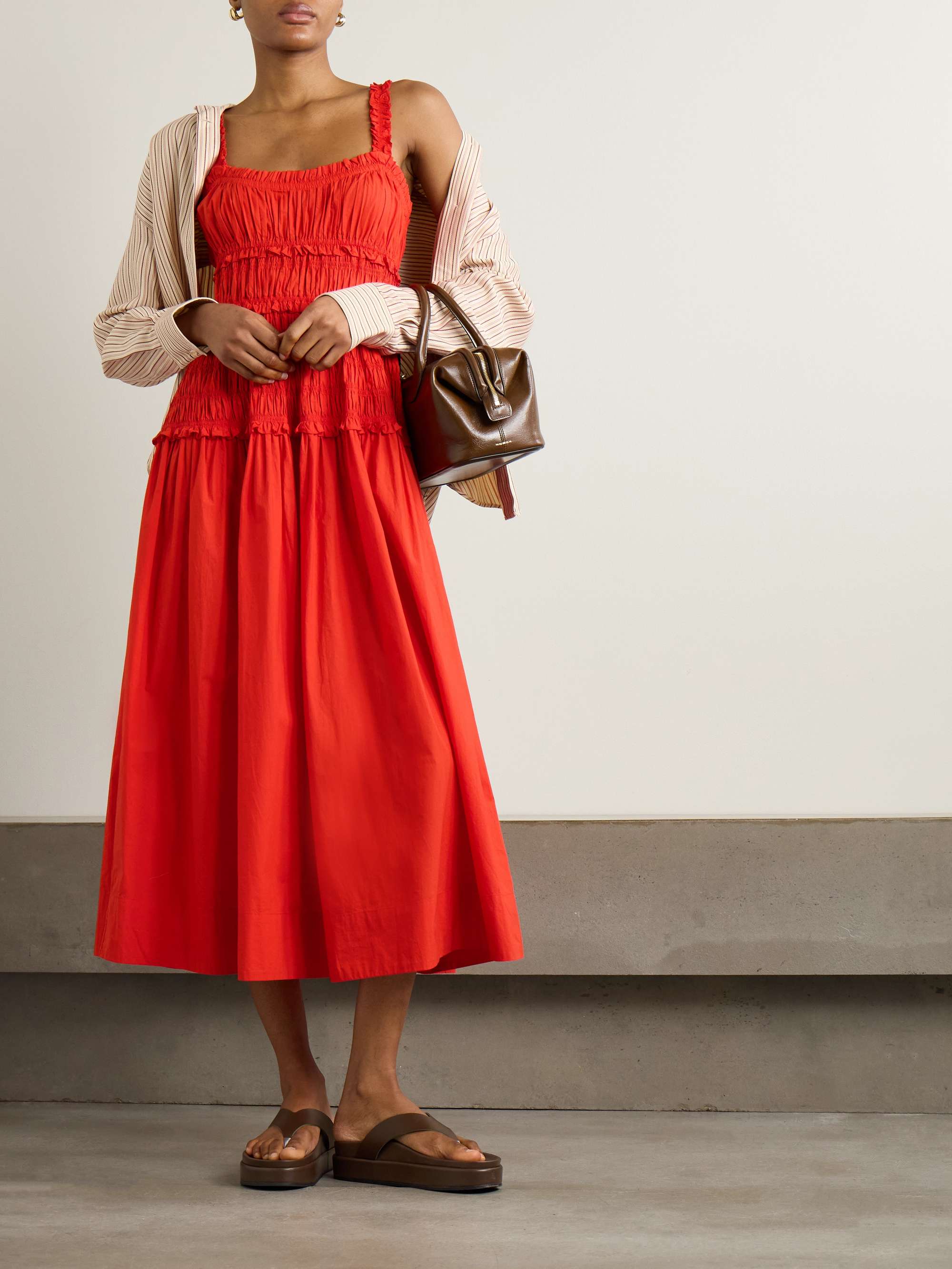 Marianne shirred cotton-poplin midi dress view