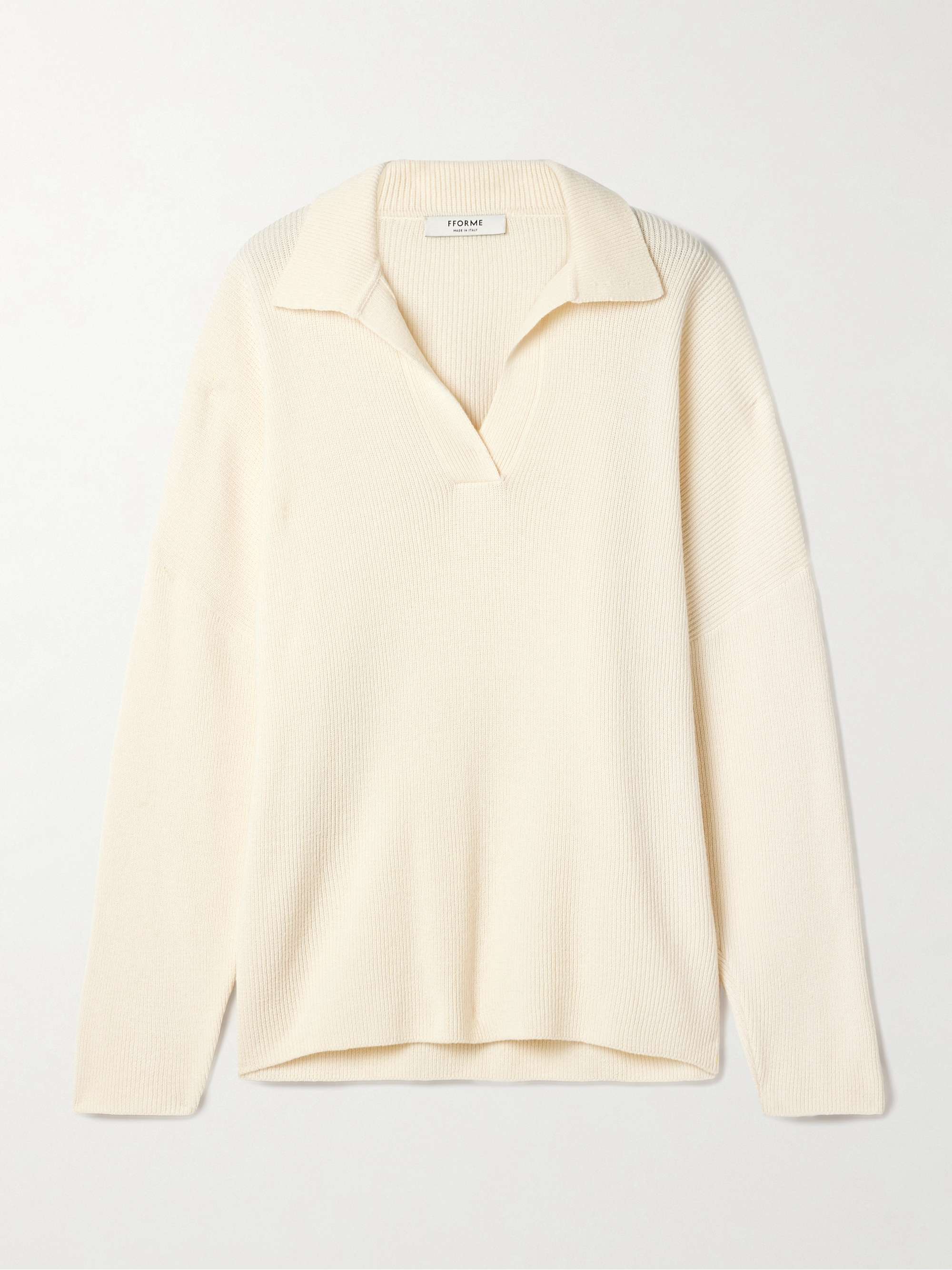 Louise ribbed merino wool and cashmere-blend polo sweater hero visual