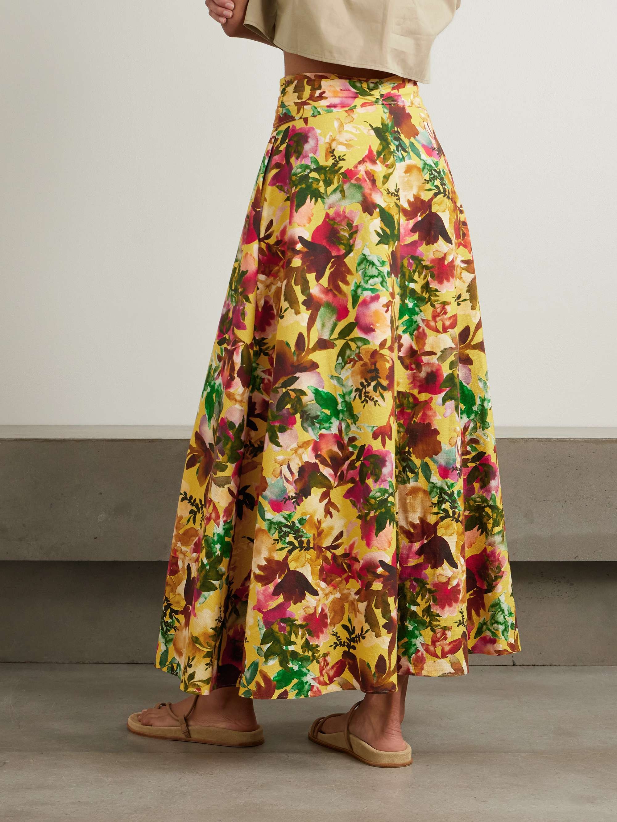 Neesha belted floral-print cotton midi skirt view