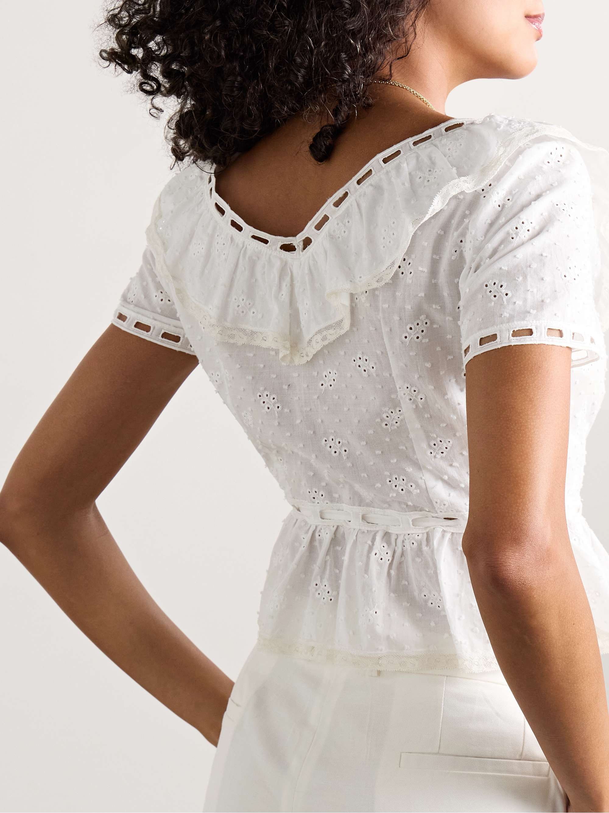 Giannella lace-trimmed broderie anglaise cotton-voile blouse view