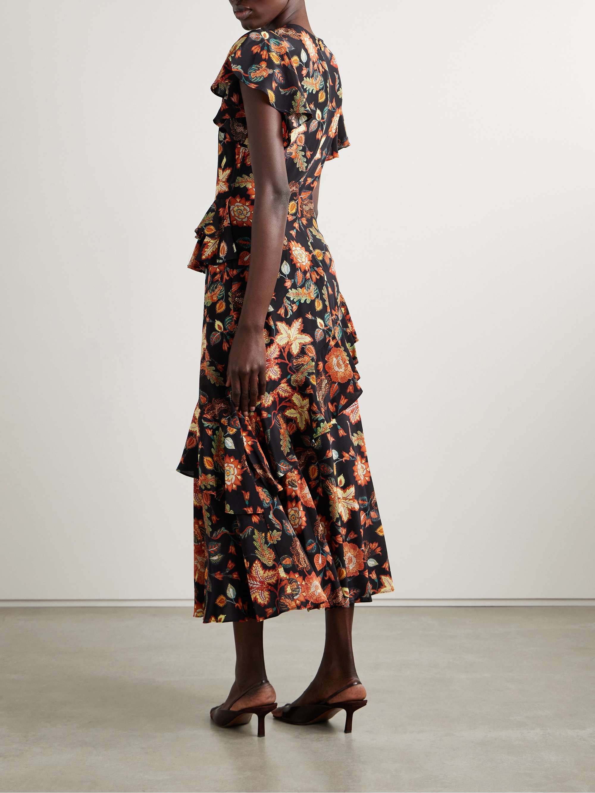 Amaia tiered ruffled floral-print silk midi dress view