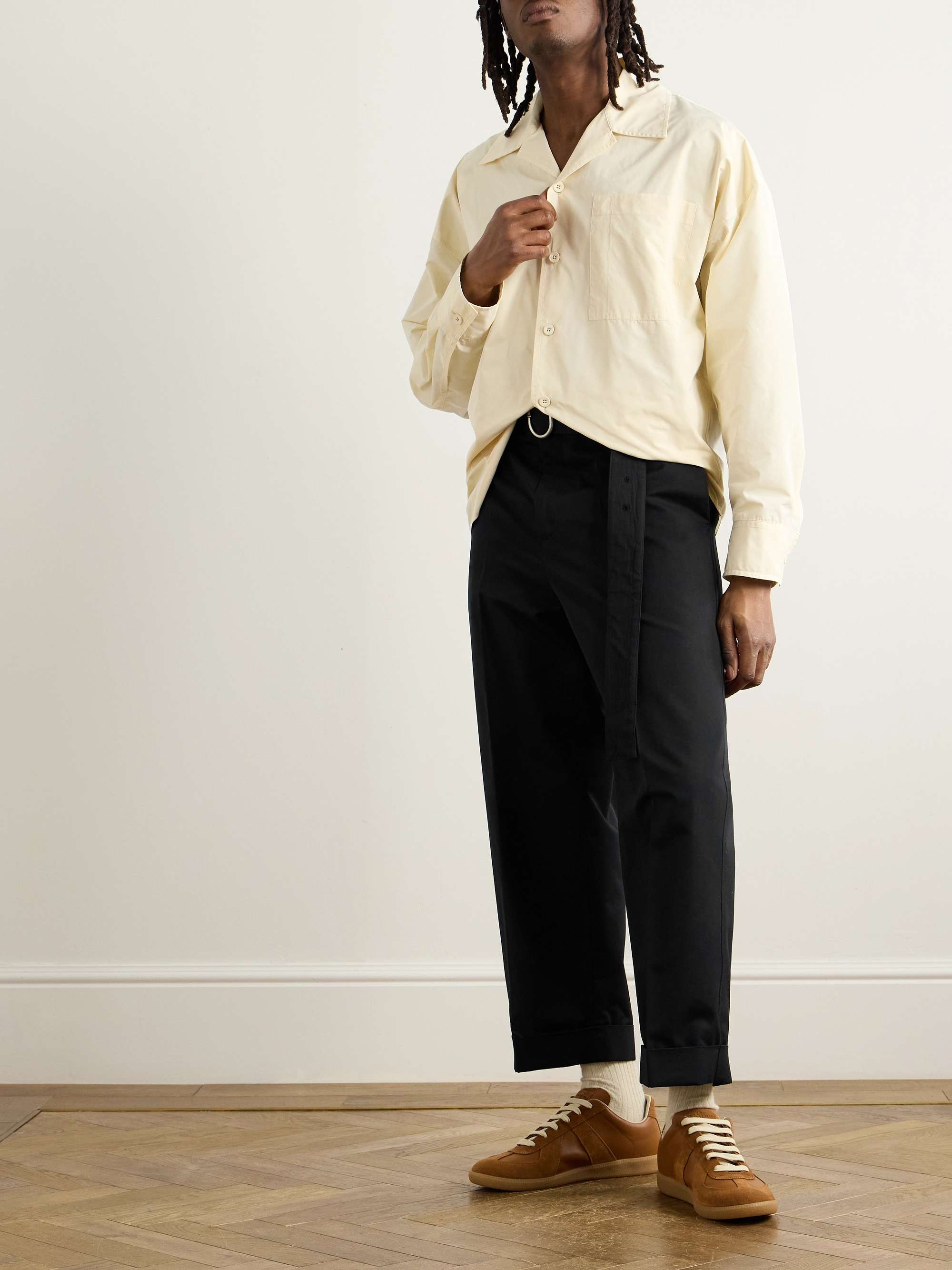 Cropped Straight-Leg Belted Cotton and Silk-Blend Poplin Trousers view