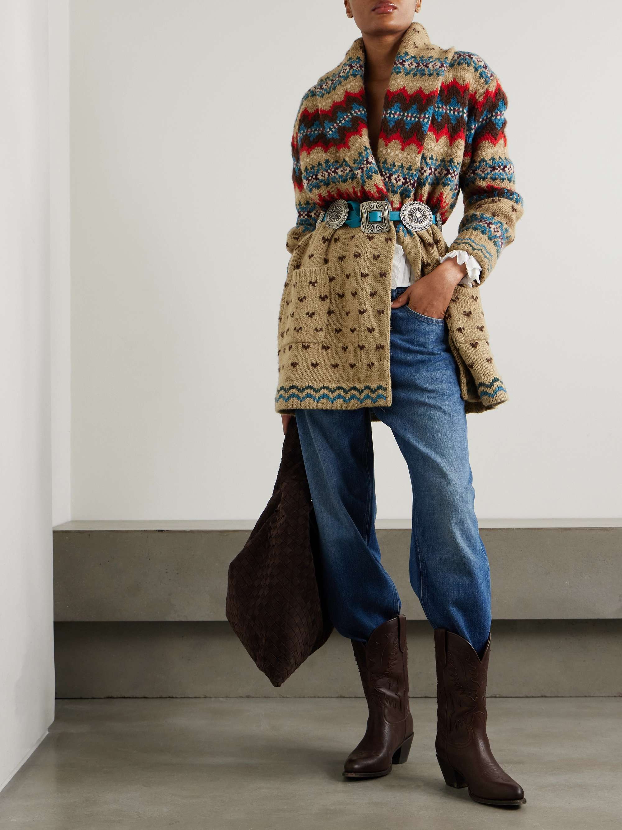 Belted intarsia wool, alpaca and linen-blend cardigan view