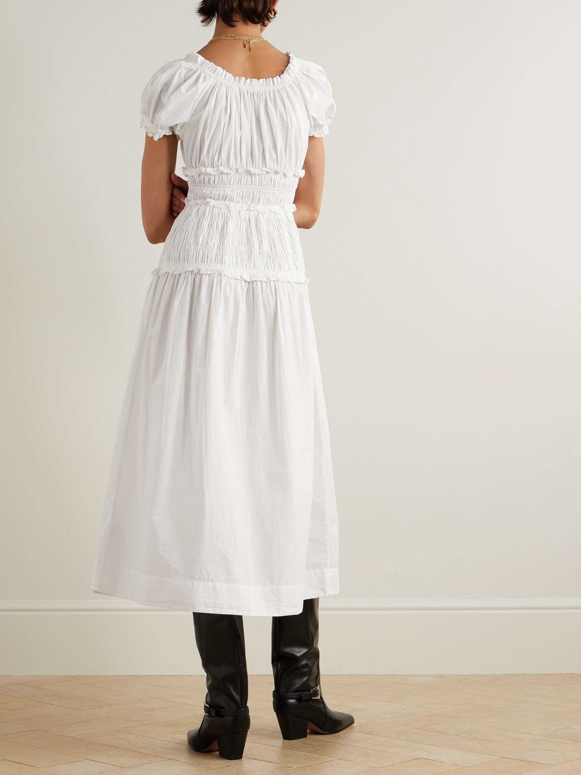 Leanne shirred organic cotton-voile midi dress view