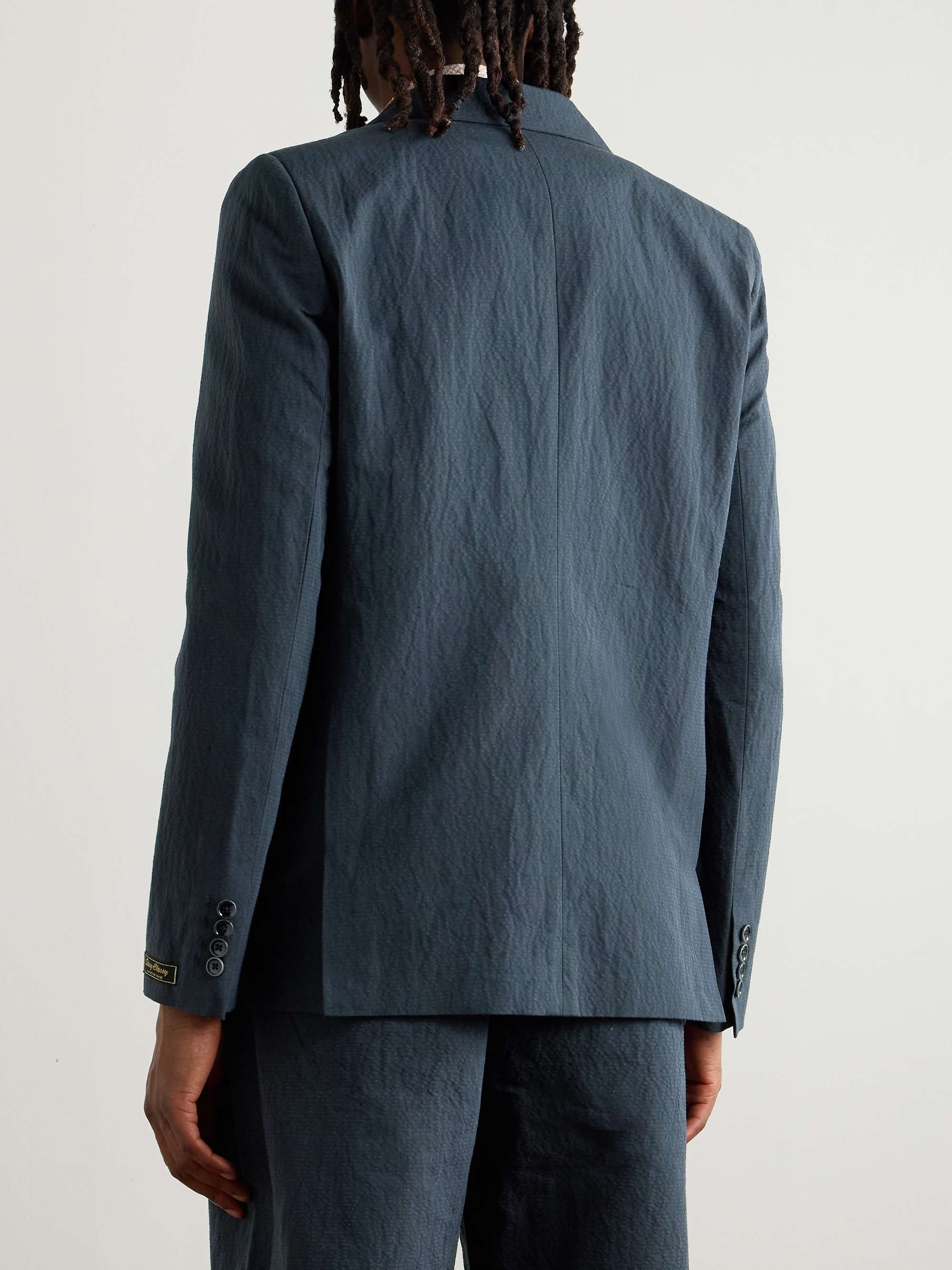Double-Breasted Cotton and Linen-Blend Seersucker Blazer view