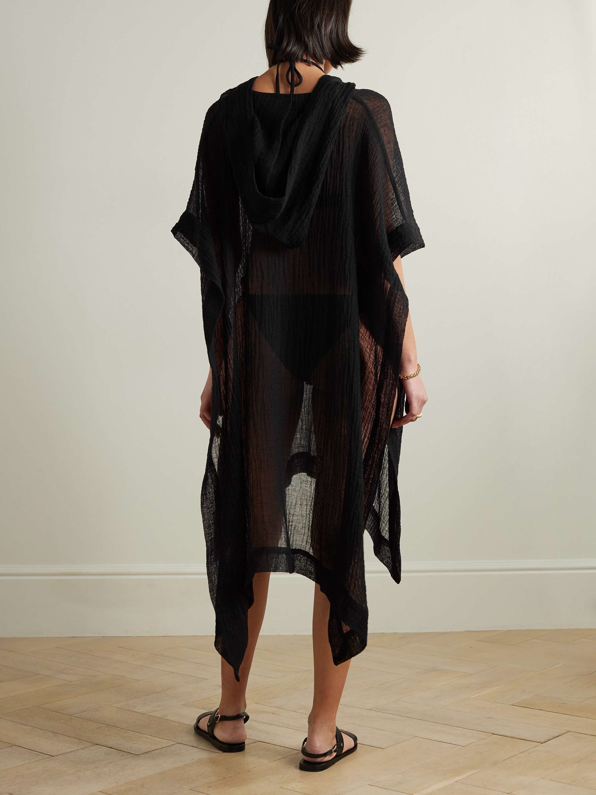 + NET SUSTAIN hooded asymmetric linen-blend gauze kaftan view