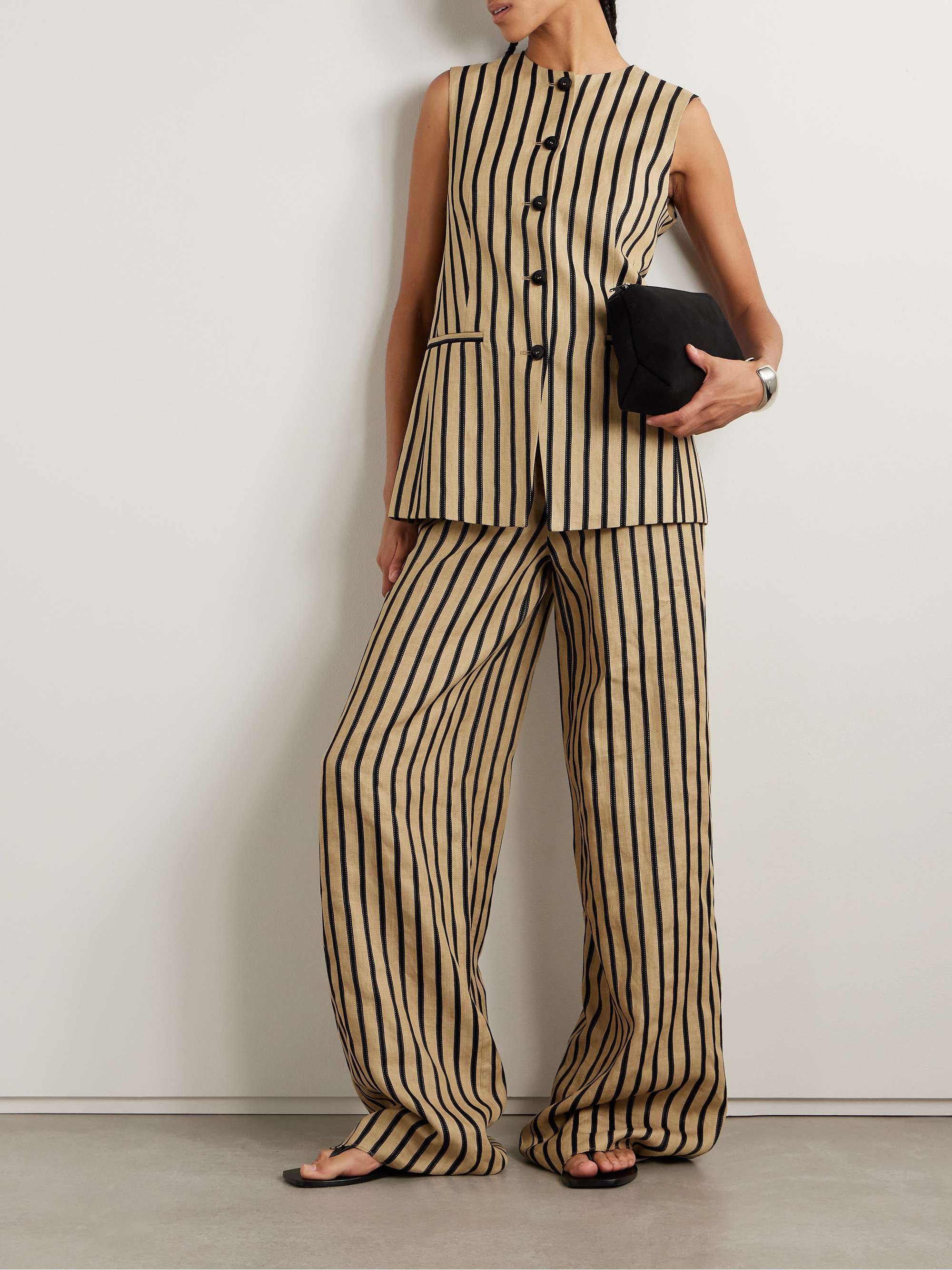 Striped linen-blend wide-leg pants view