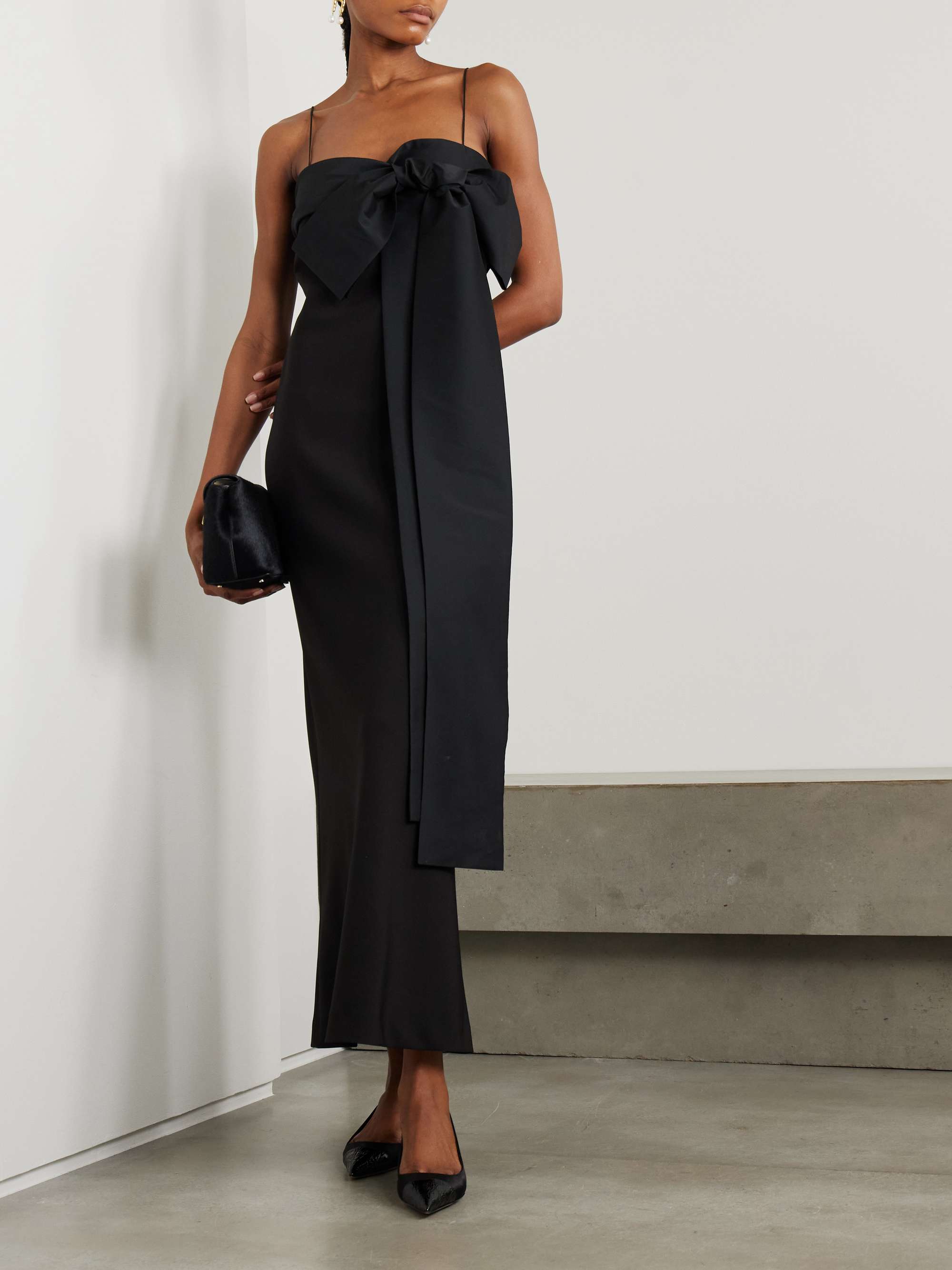 Bart bow-embellished taffeta-trimmed crepe de chine gown view
