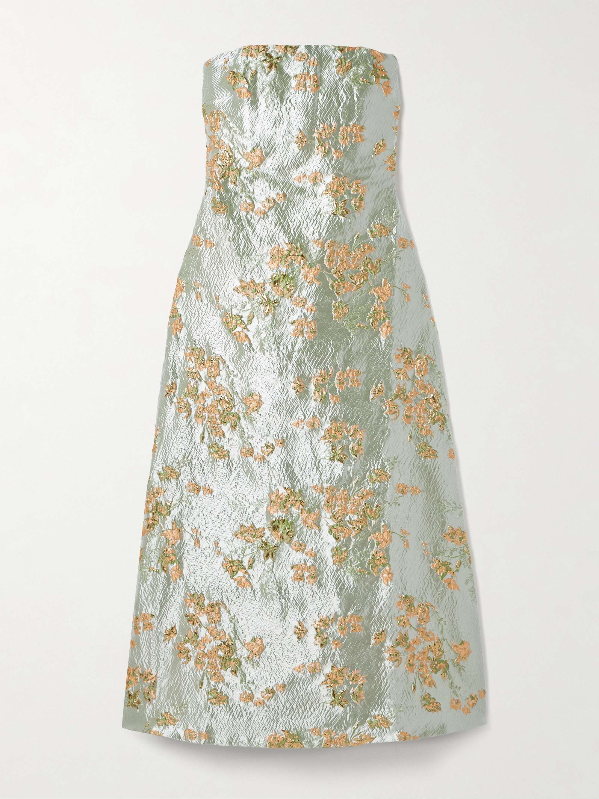 Kennedy strapless gathered metallic brocade midi dress hero visual