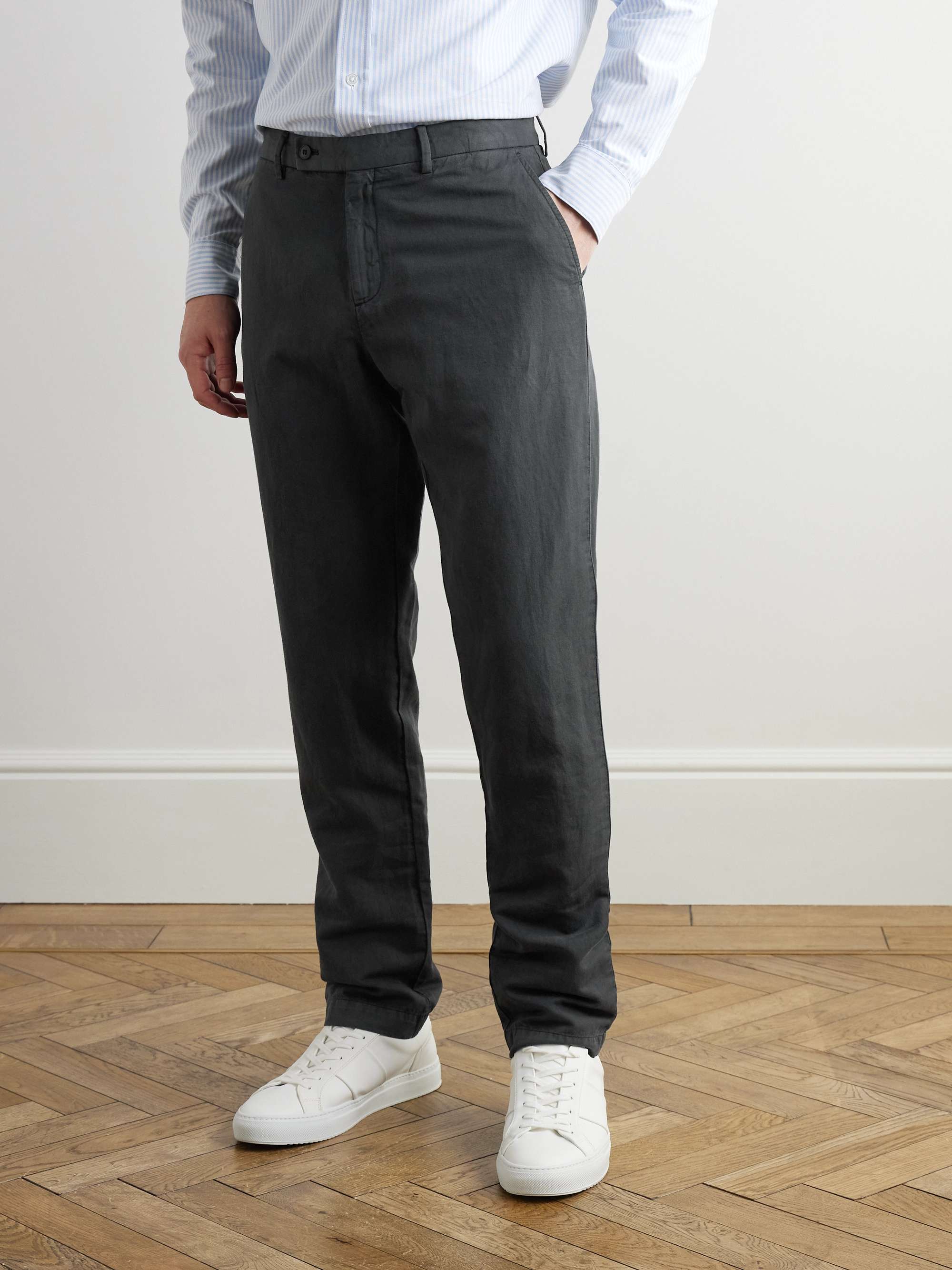 Straight-Leg Garment-Dyed Cotton and Linen-Blend Trousers view