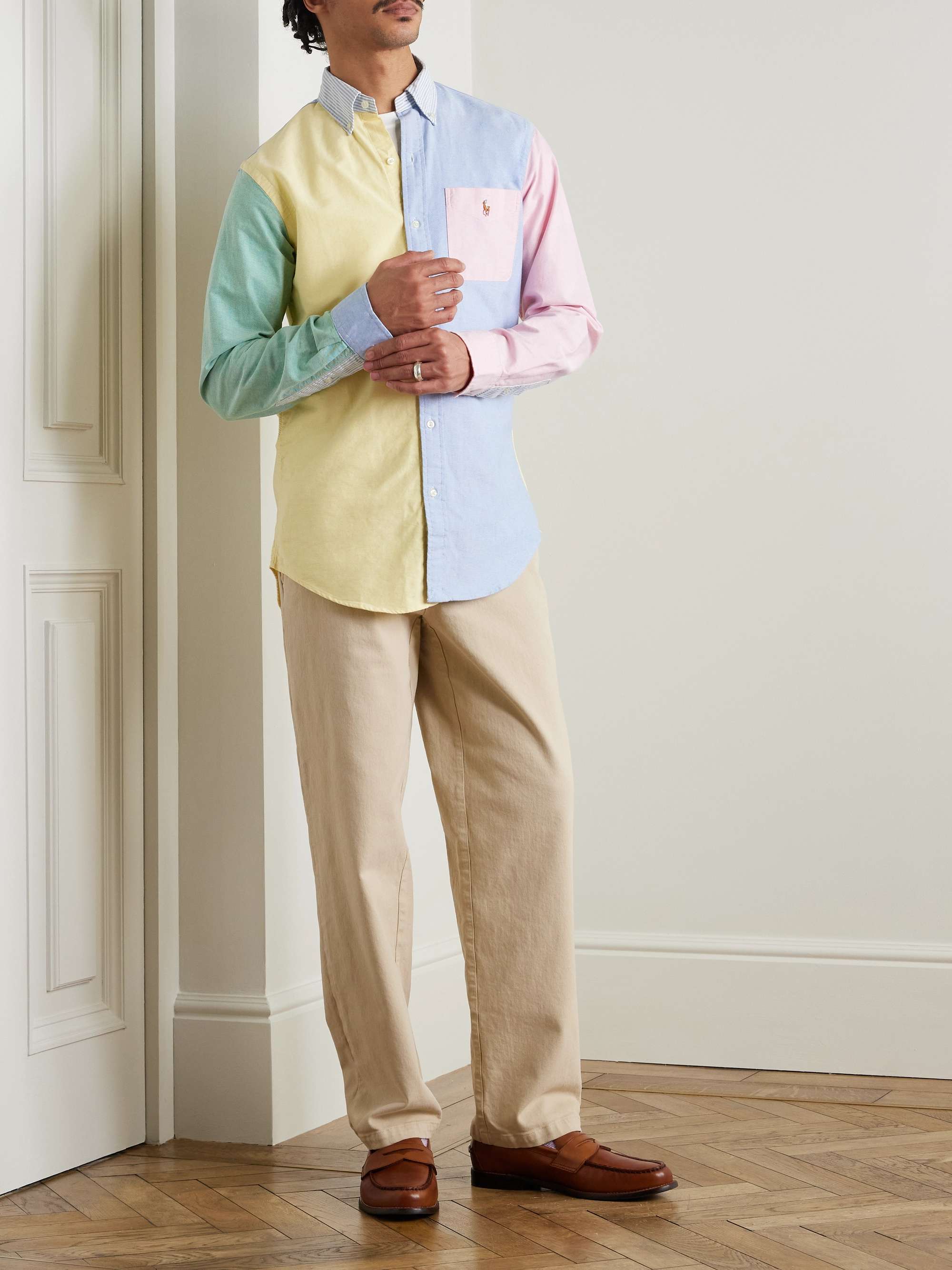 Button-Down Logo-Embroidered Patchwork Cotton Oxford Shirt view